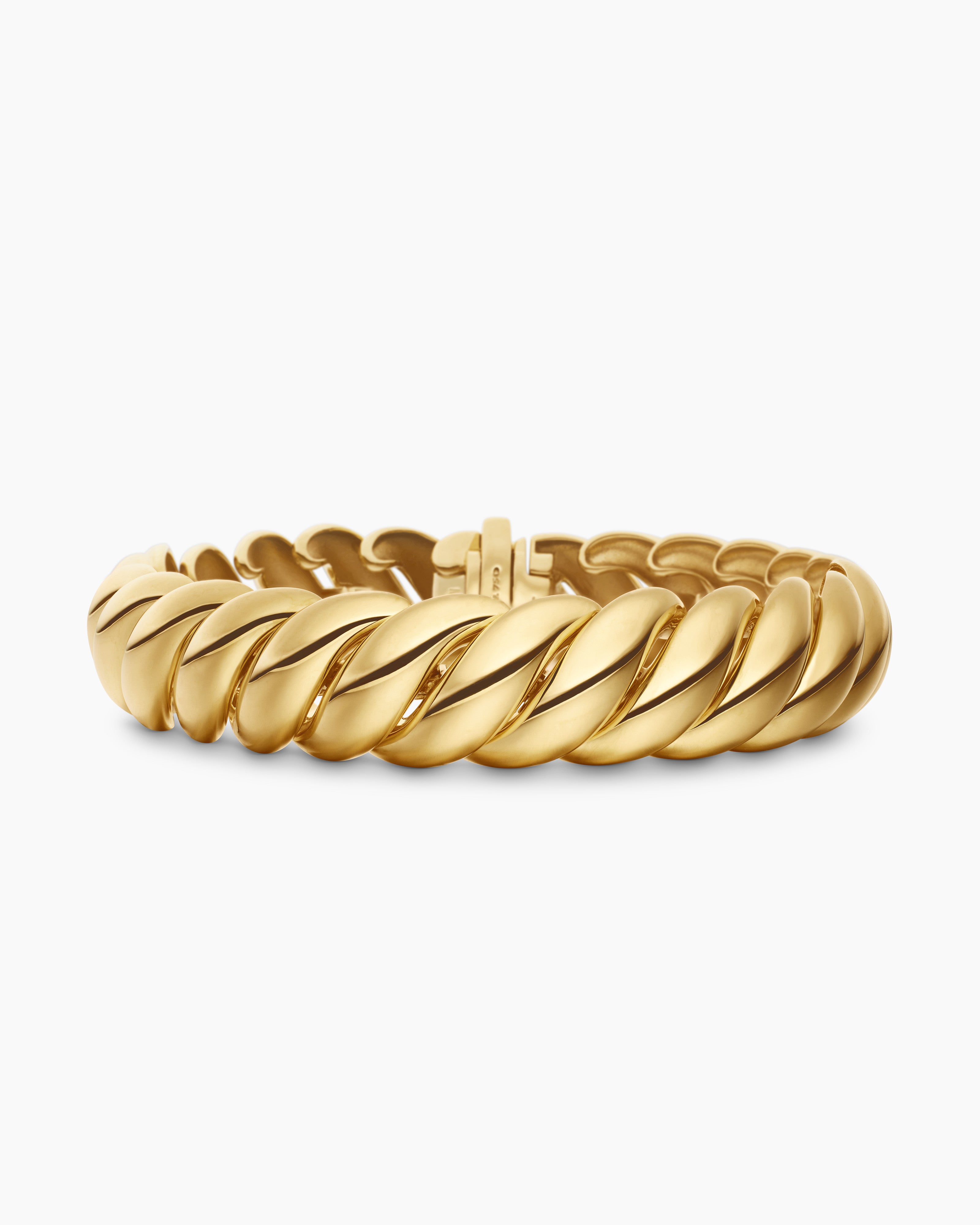 Womens Sculpted Cable Bracelet in 18K Yellow Gold, 14mm