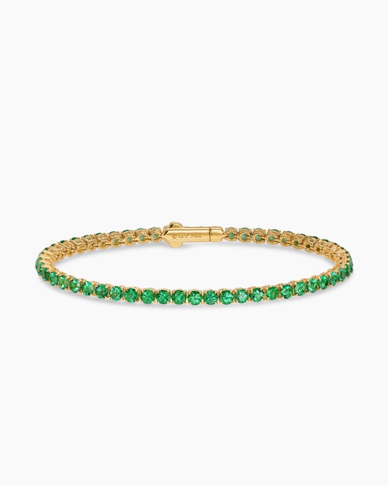 Tennis Bracelet in 18K Yellow Gold with Emeralds, 3mm