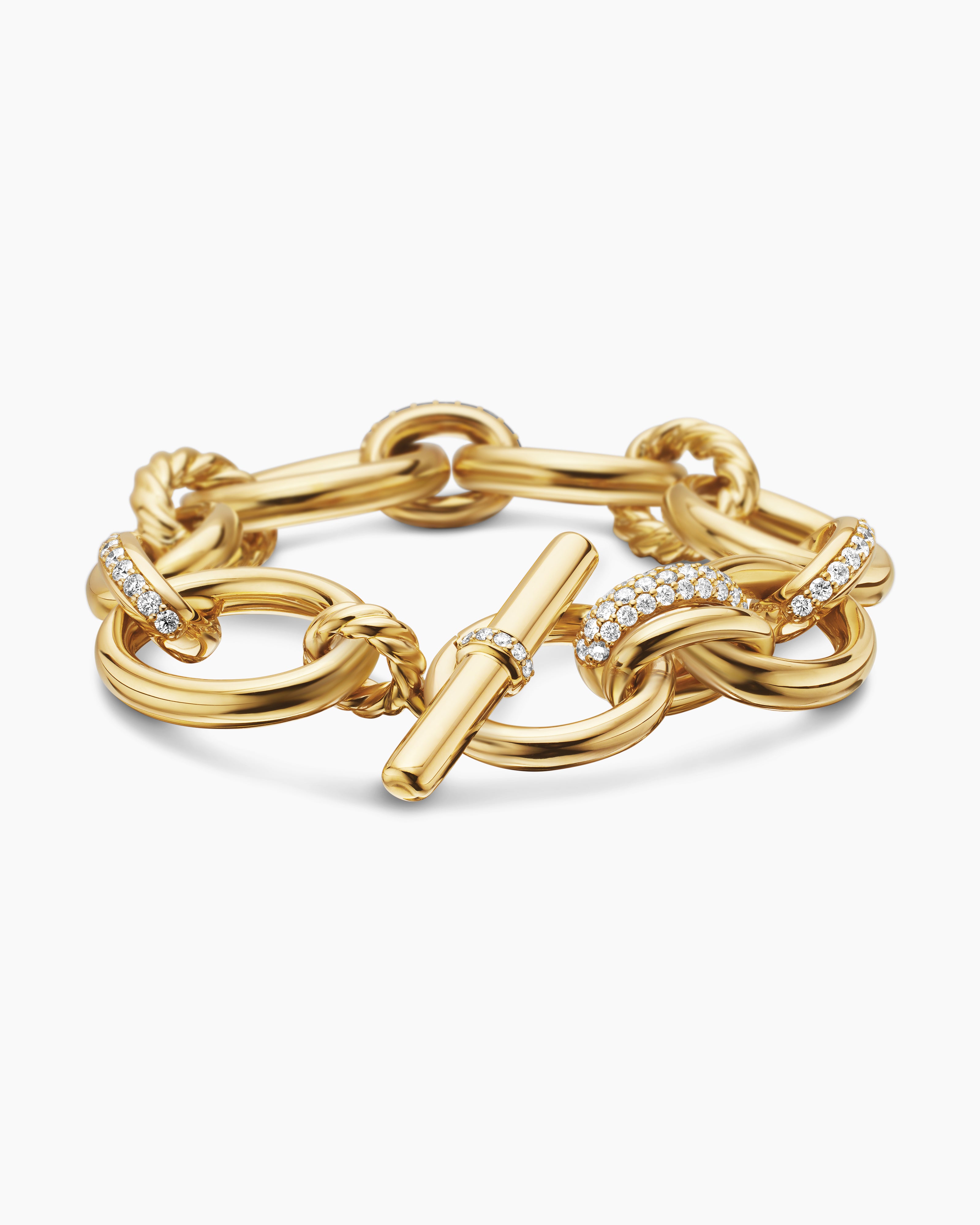 Womens DY Mercer&reg; Chain Bracelet in 18K Yellow Gold with Diamonds, 20mm