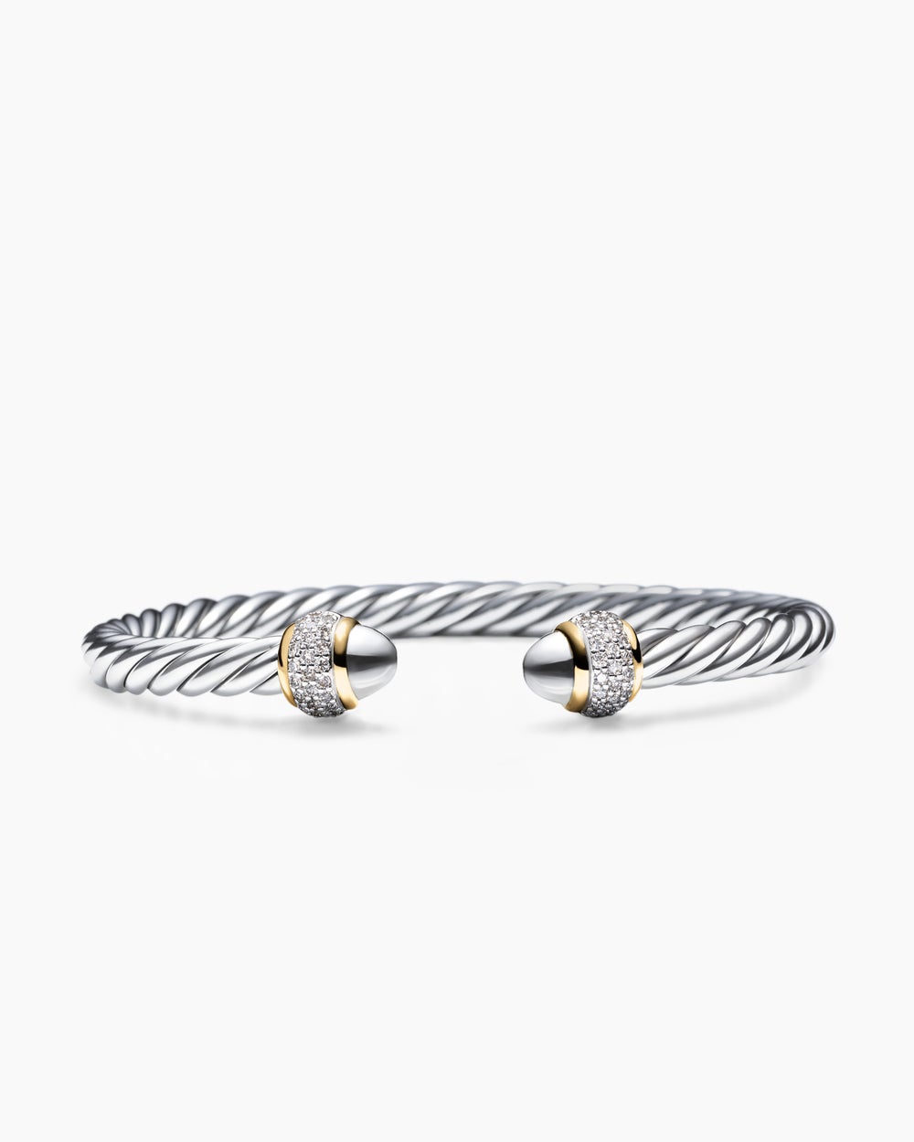 Womens Cable Bracelet in Sterling Silver with 18K Yellow Gold and Diamonds, 5mm