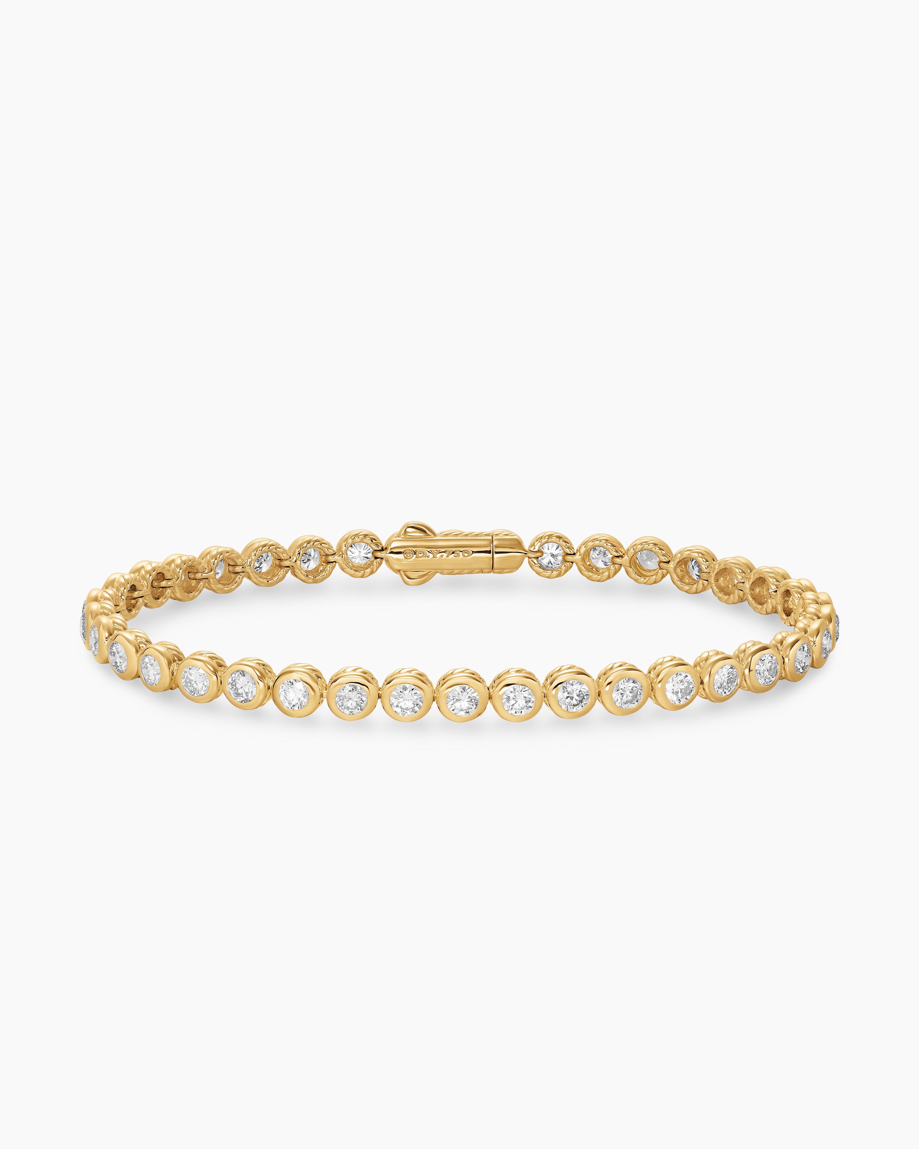 Womens Bezel Set Tennis Bracelet in 18K Yellow Gold with Diamonds, 4.7mm