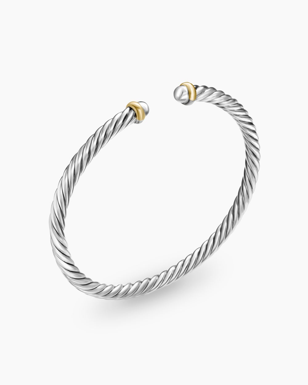 Womens Cable Flex Bracelet in Sterling Silver with 14K Yellow Gold, 4mm