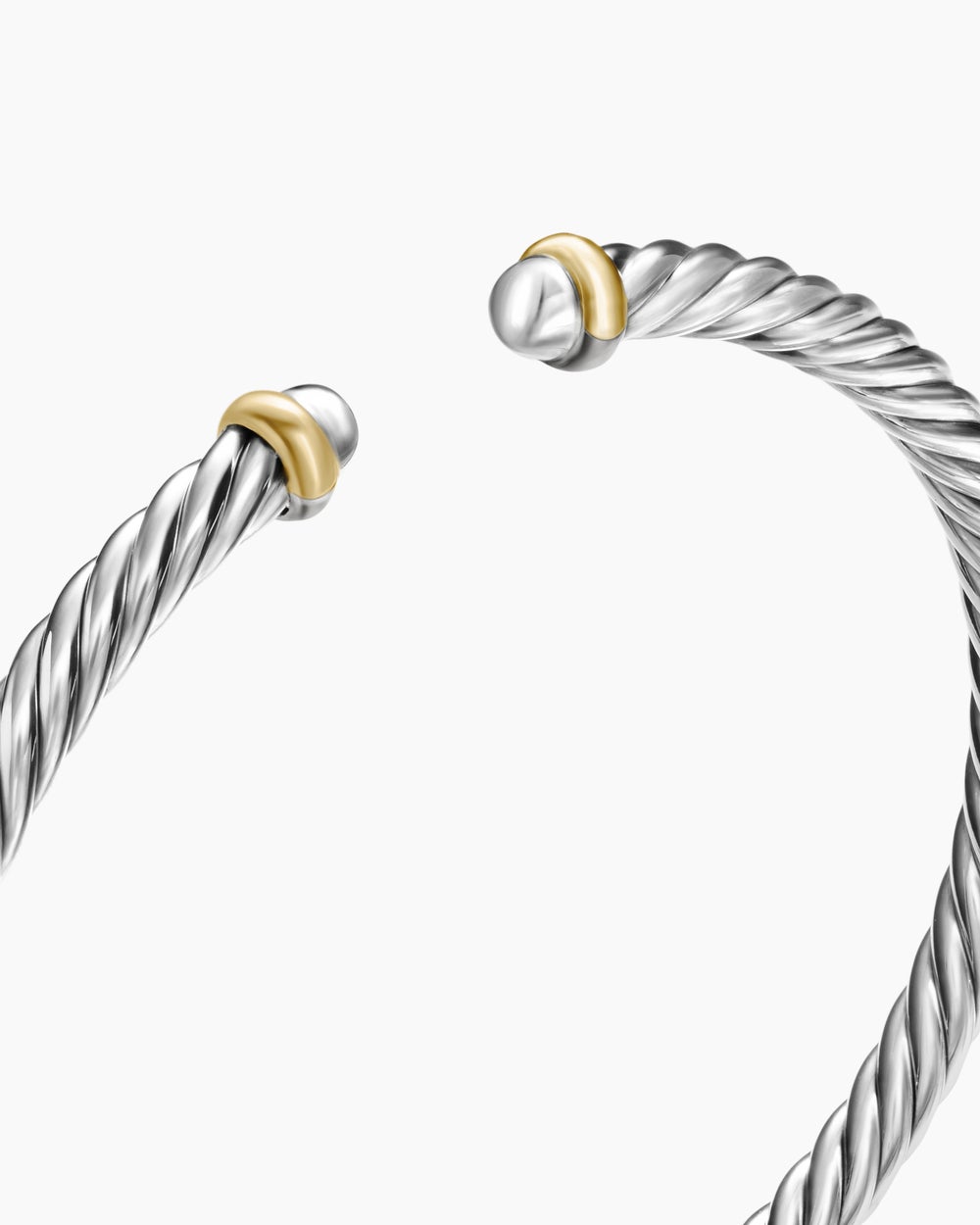 Womens Cable Flex Bracelet in Sterling Silver with 14K Yellow Gold, 4mm