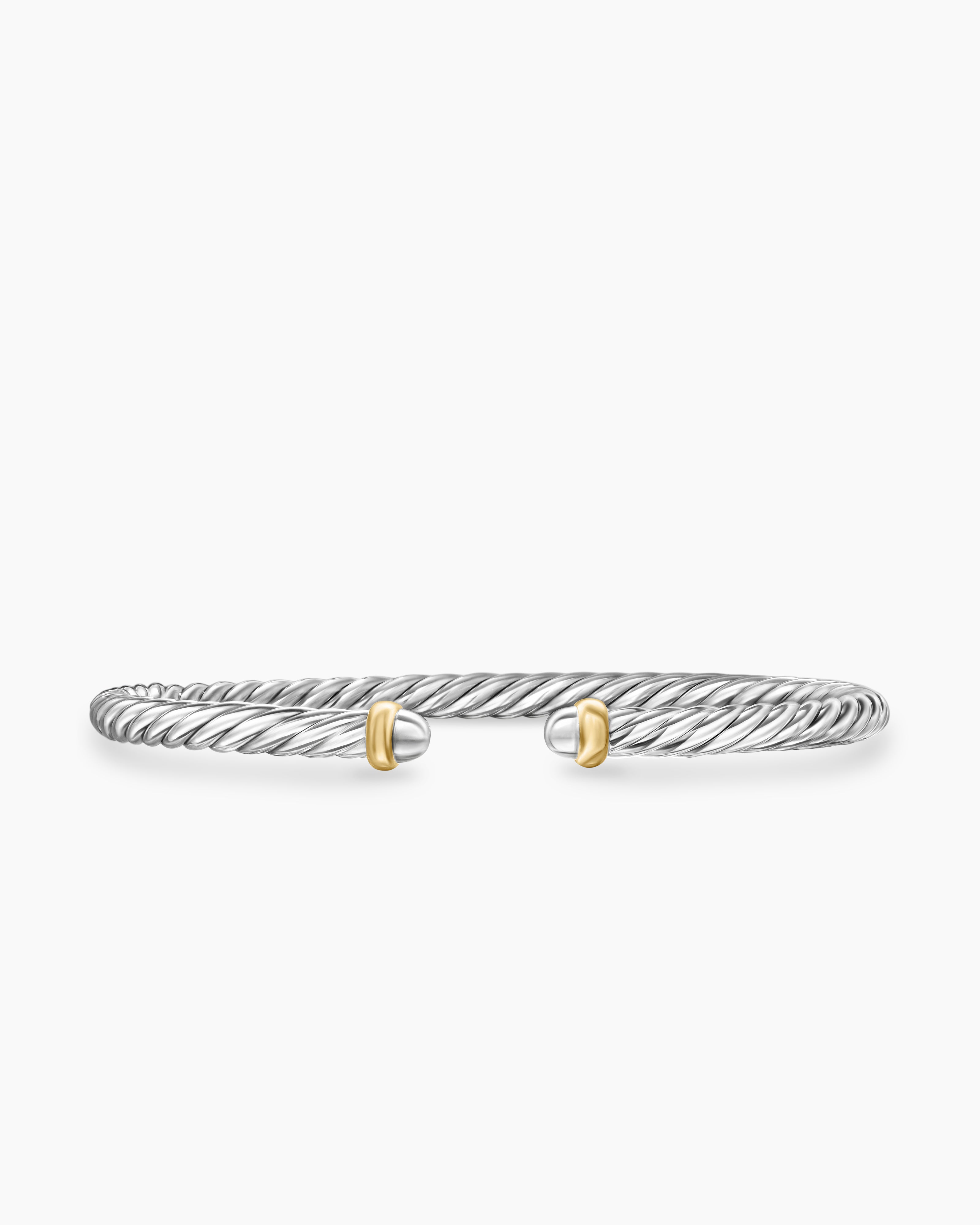 Womens Cable Flex Bracelet in Sterling Silver with 14K Yellow Gold, 4mm