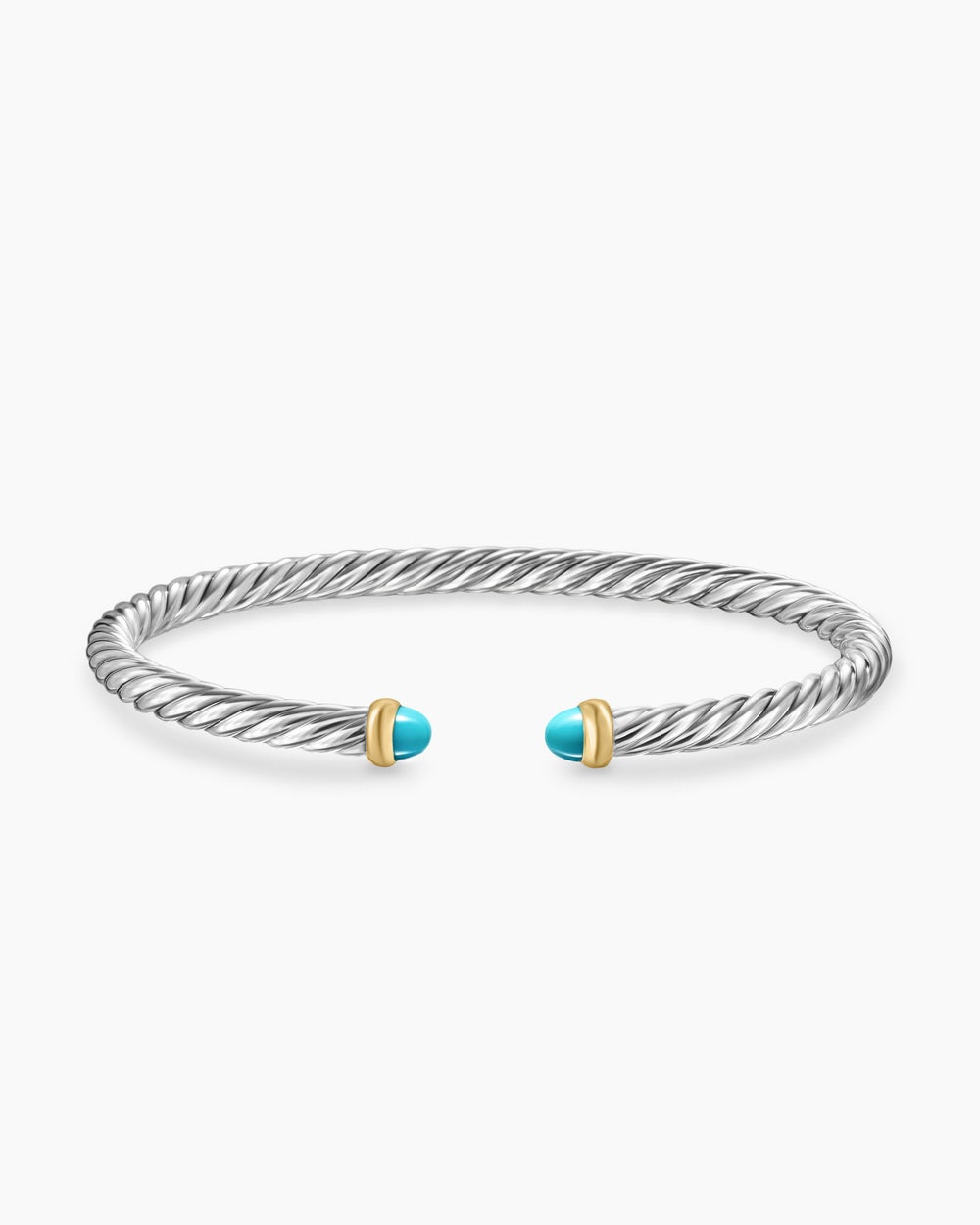 Womens Cable Flex Bracelet in Sterling Silver with 14K Yellow Gold, 4mm