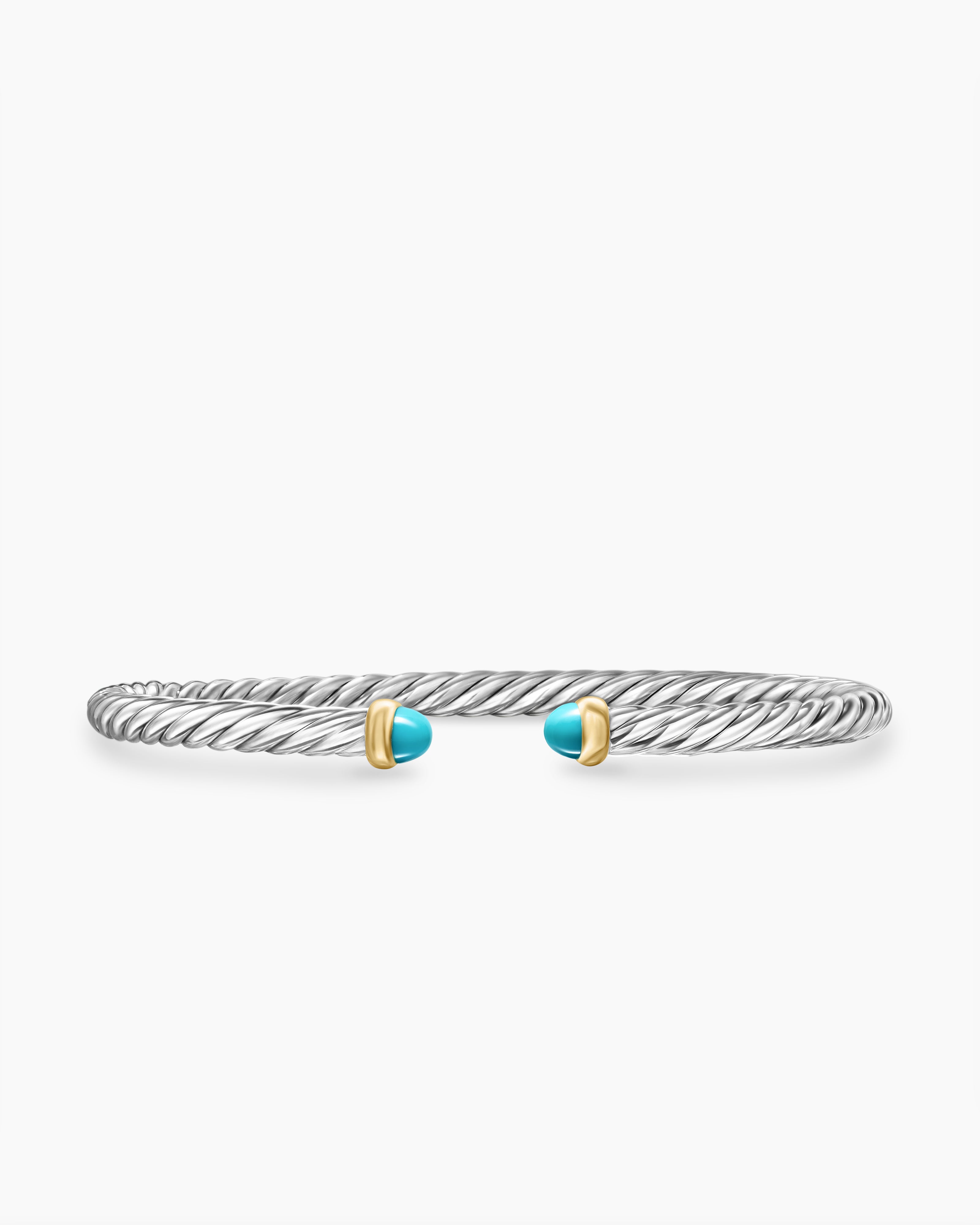 Womens Cable Flex Bracelet in Sterling Silver with 14K Yellow Gold, 4mm