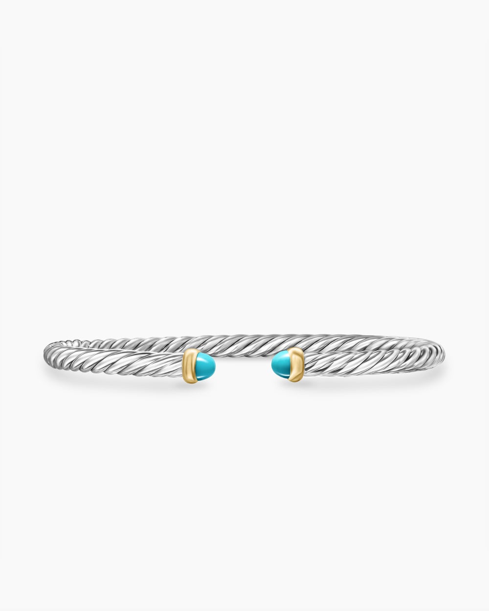 Womens Cable Flex Bracelet in Sterling Silver with 14K Yellow Gold, 4mm