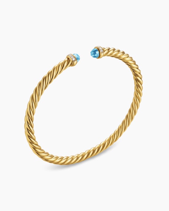 Bracelet Cablespira® Flex en or jaune 18 carats avec topaze bleue et diamants, 4 mm