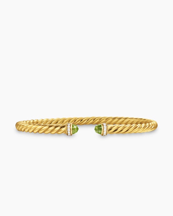 Cablespira® Flex Bracelet in 18ct Yellow Gold with Peridot and Diamonds, 4mm