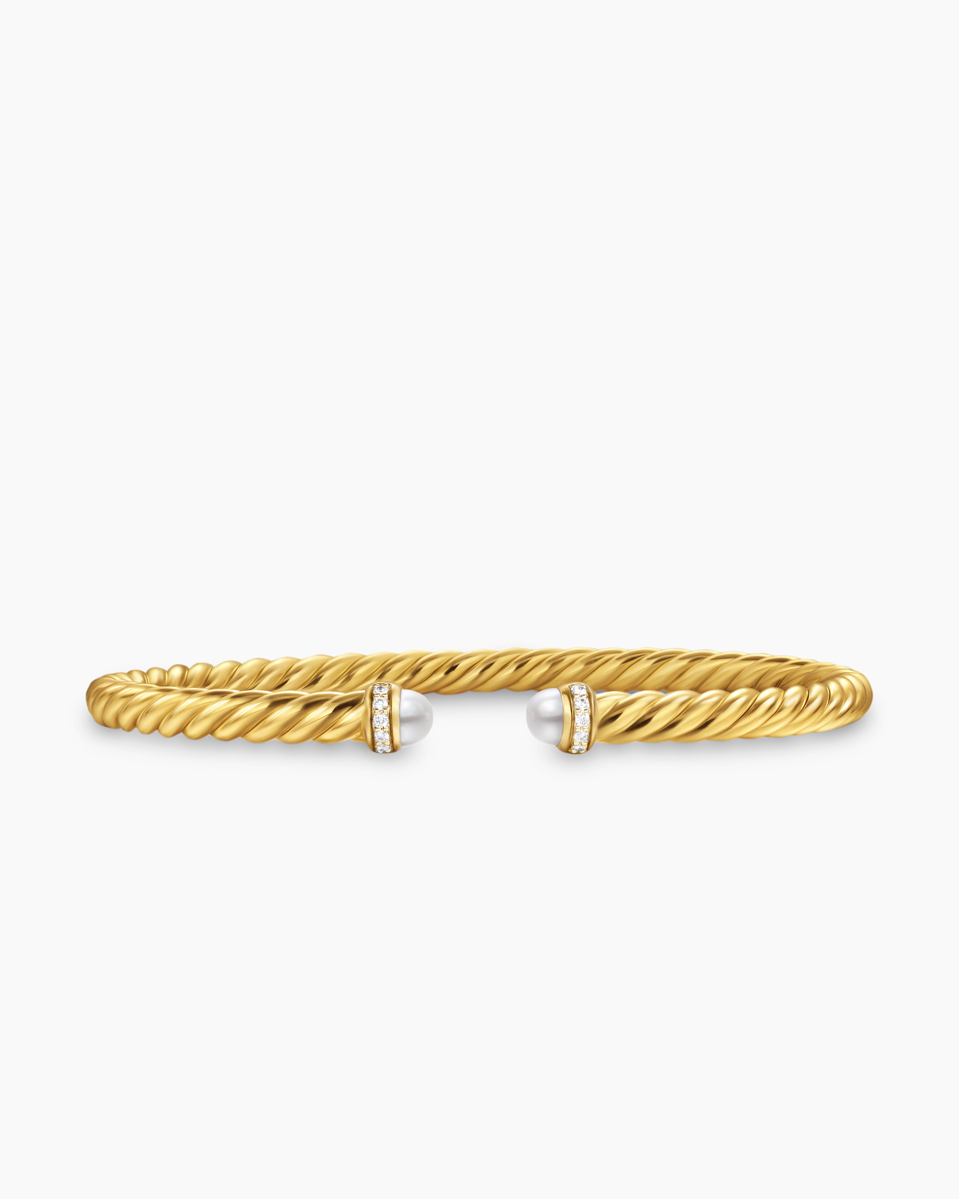 Womens Cablespira Flex Bracelet in 18K Yellow Gold with Diamonds, 4mm
