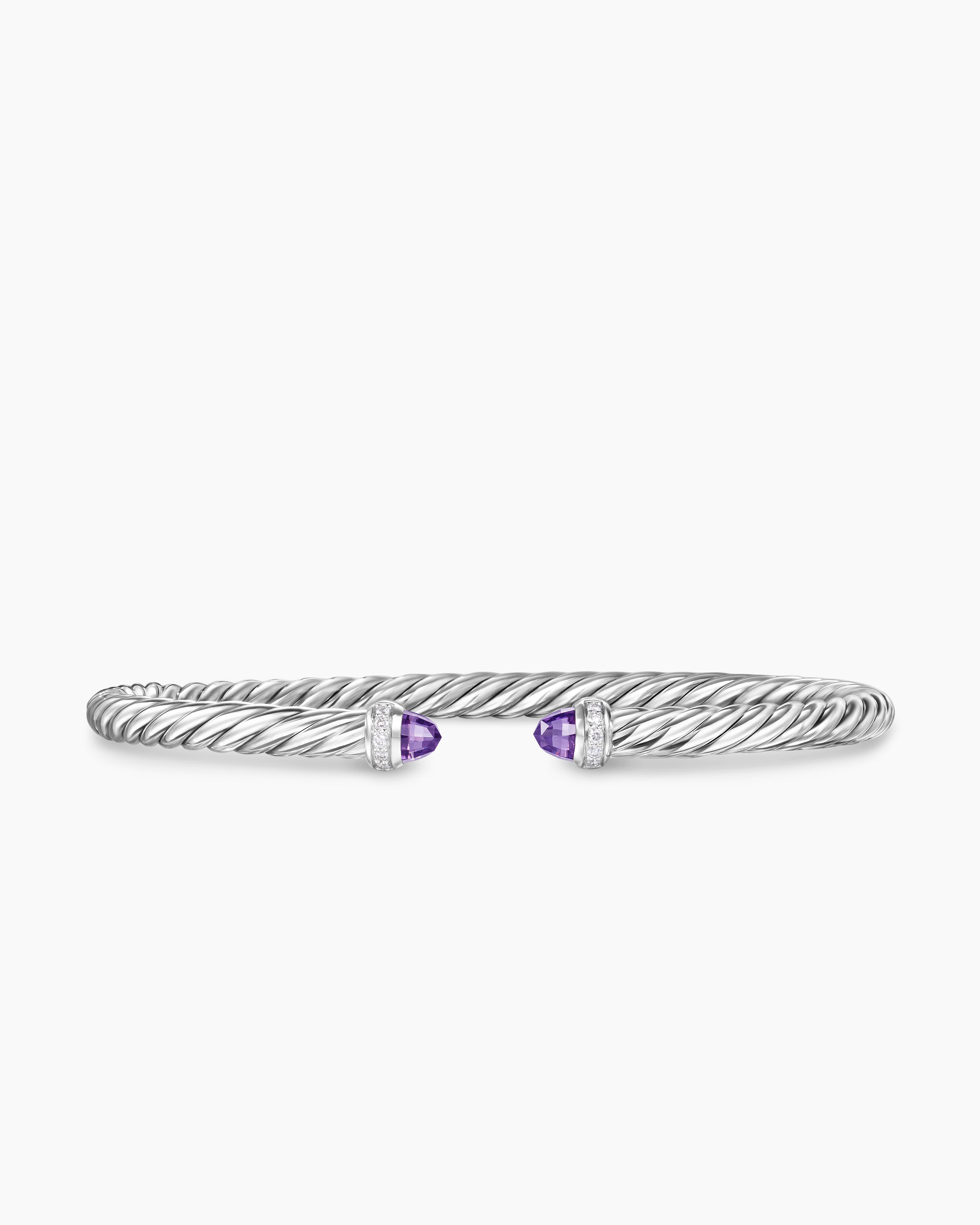 Womens Cable Flex&reg; Bracelet in Sterling Silver with Amethyst and Diamonds, 4mm
