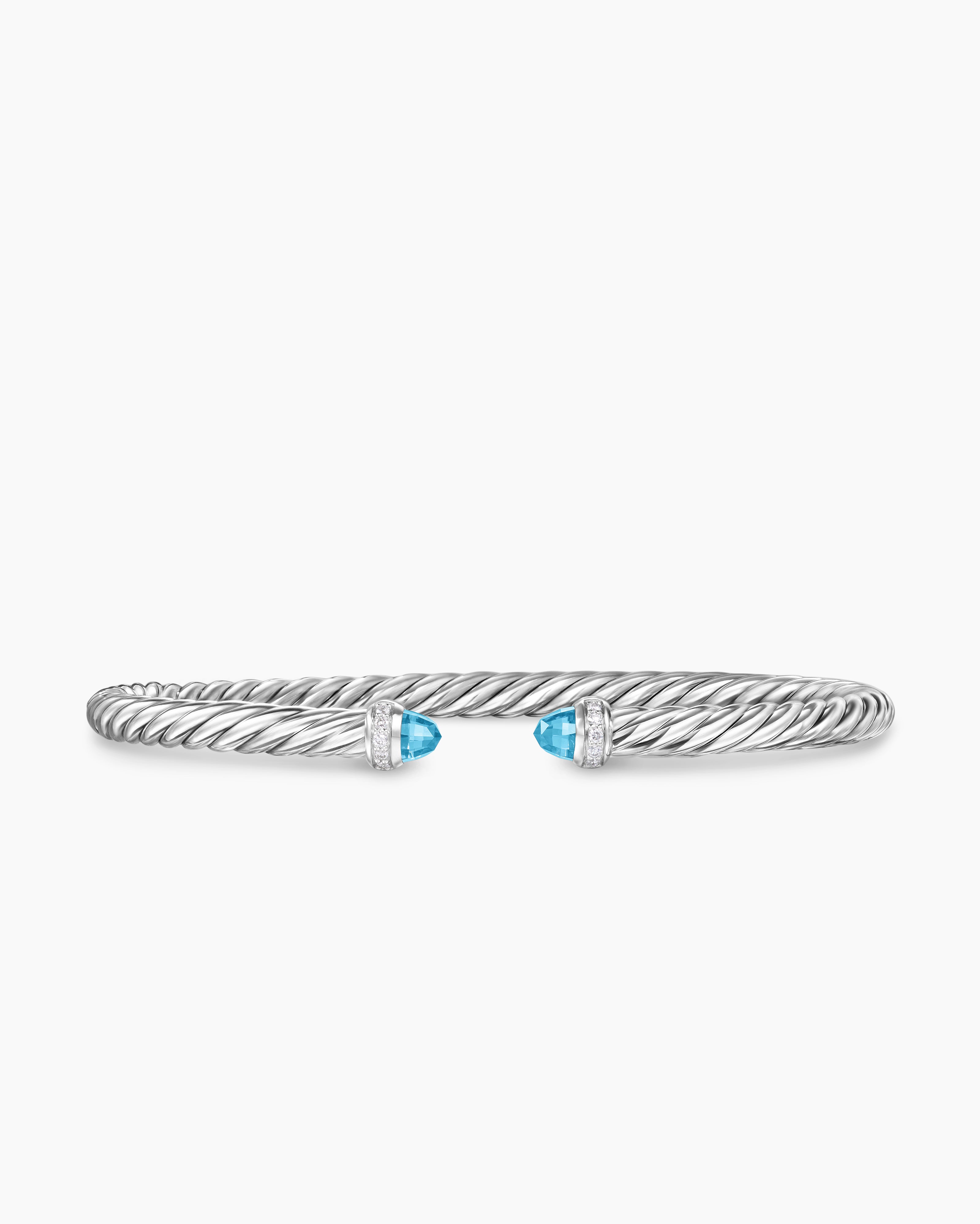 Womens Cable Flex Bracelet in Sterling Silver with Diamonds, 4mm