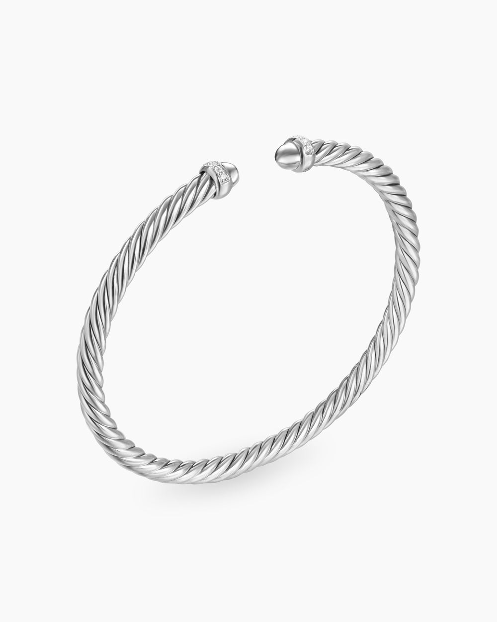 Womens Cable Flex Bracelet in Sterling Silver with Diamonds, 4mm