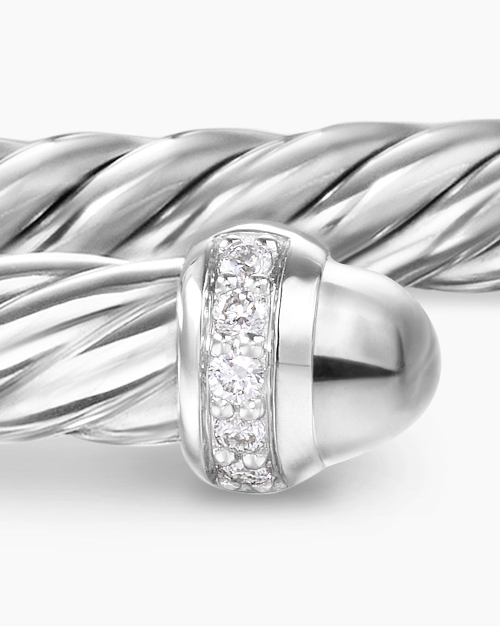 Womens Cable Flex Bracelet in Sterling Silver with Diamonds, 4mm