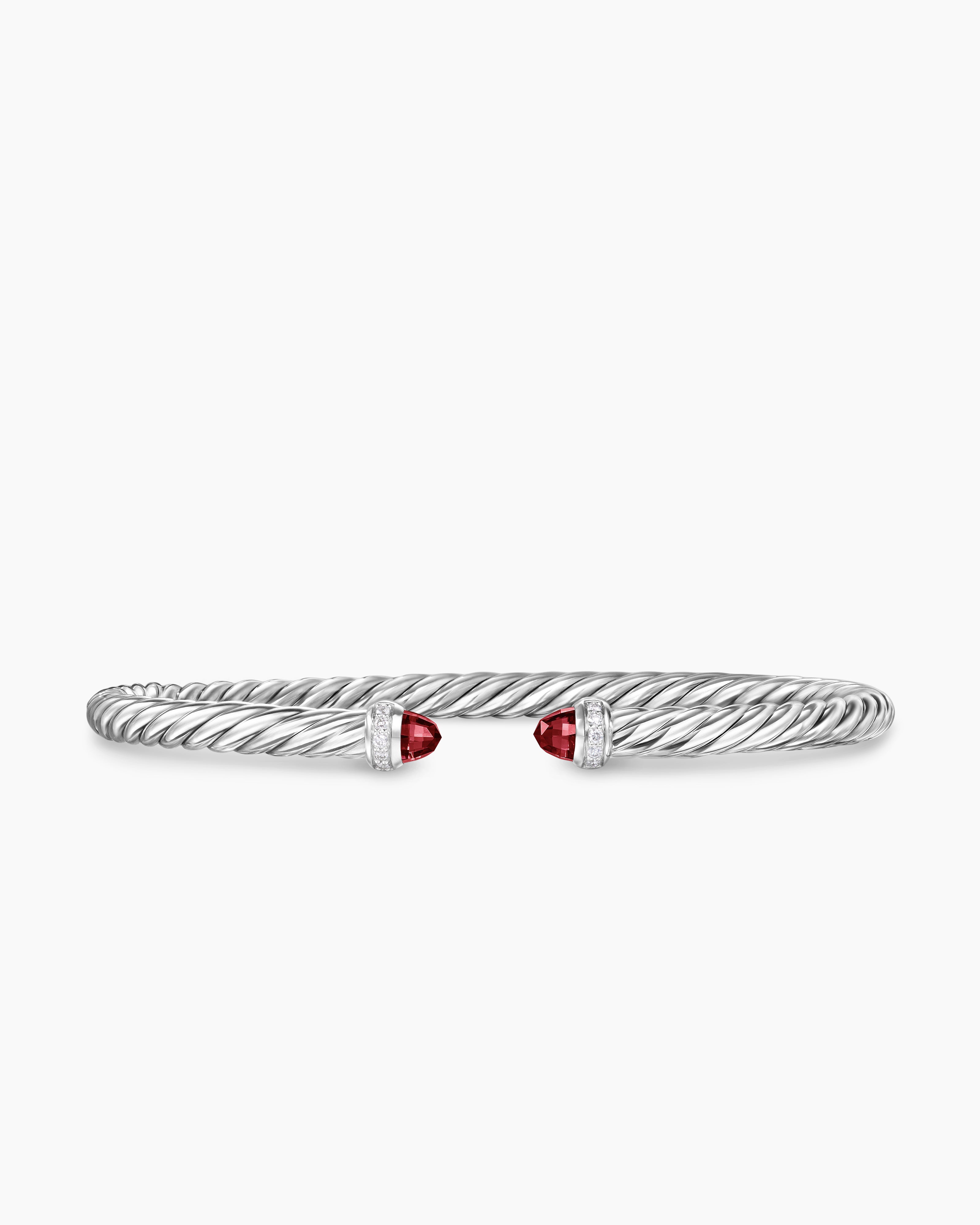 Womens Cable Flex Bracelet in Sterling Silver with Diamonds, 4mm