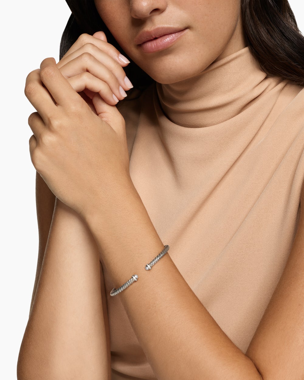 Womens Cable Flex Bracelet in Sterling Silver with Diamonds, 4mm
