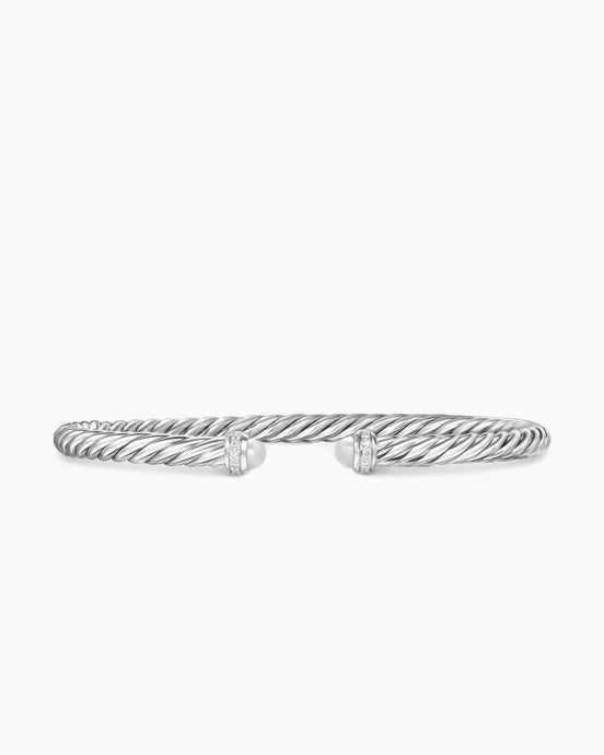 Cable Flex® Bracelet in Sterling Silver with Pearls and Diamonds, 4mm