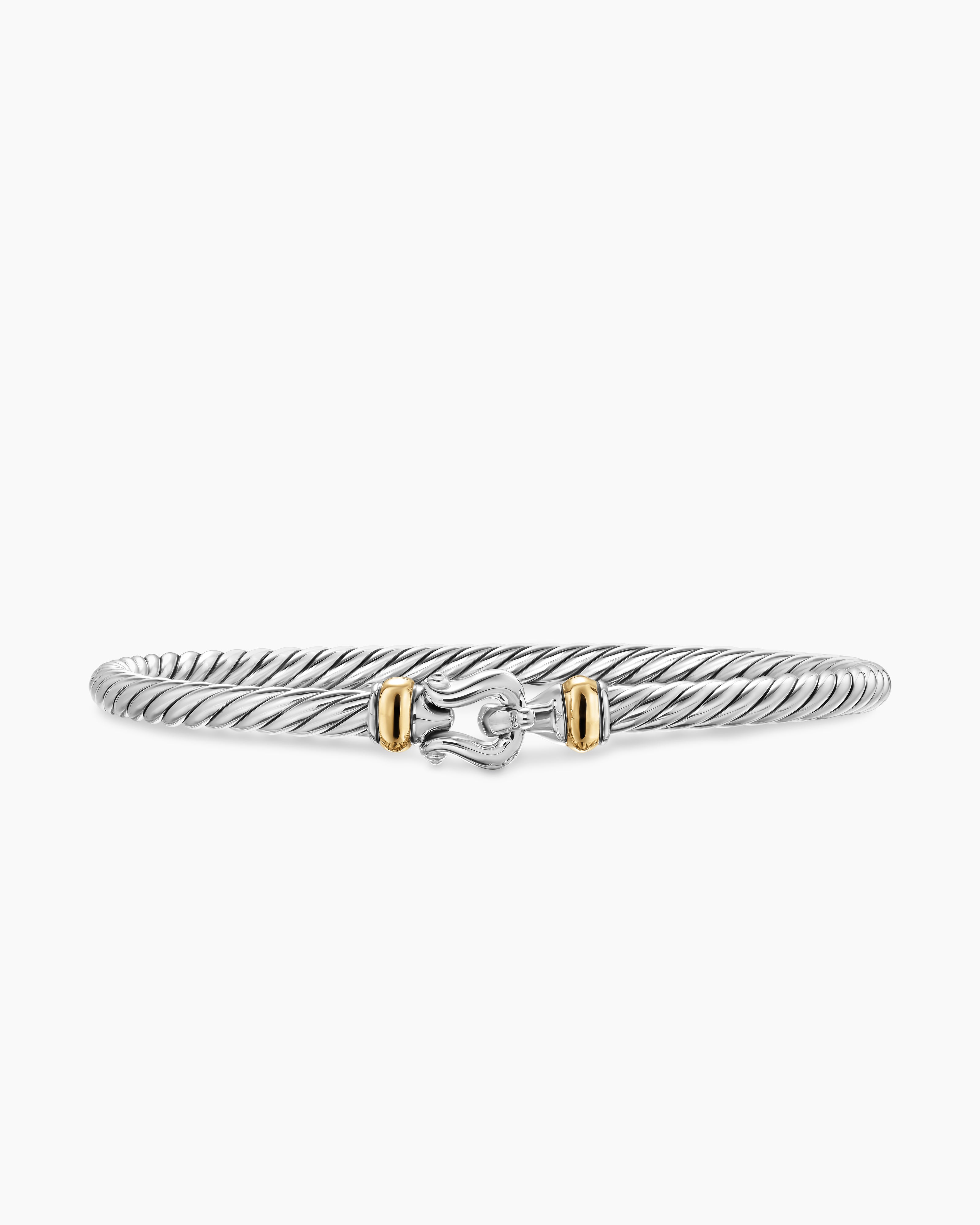 Womens Cable Flex Buckle Bracelet in Sterling Silver with 14K Yellow Gold, 4mm