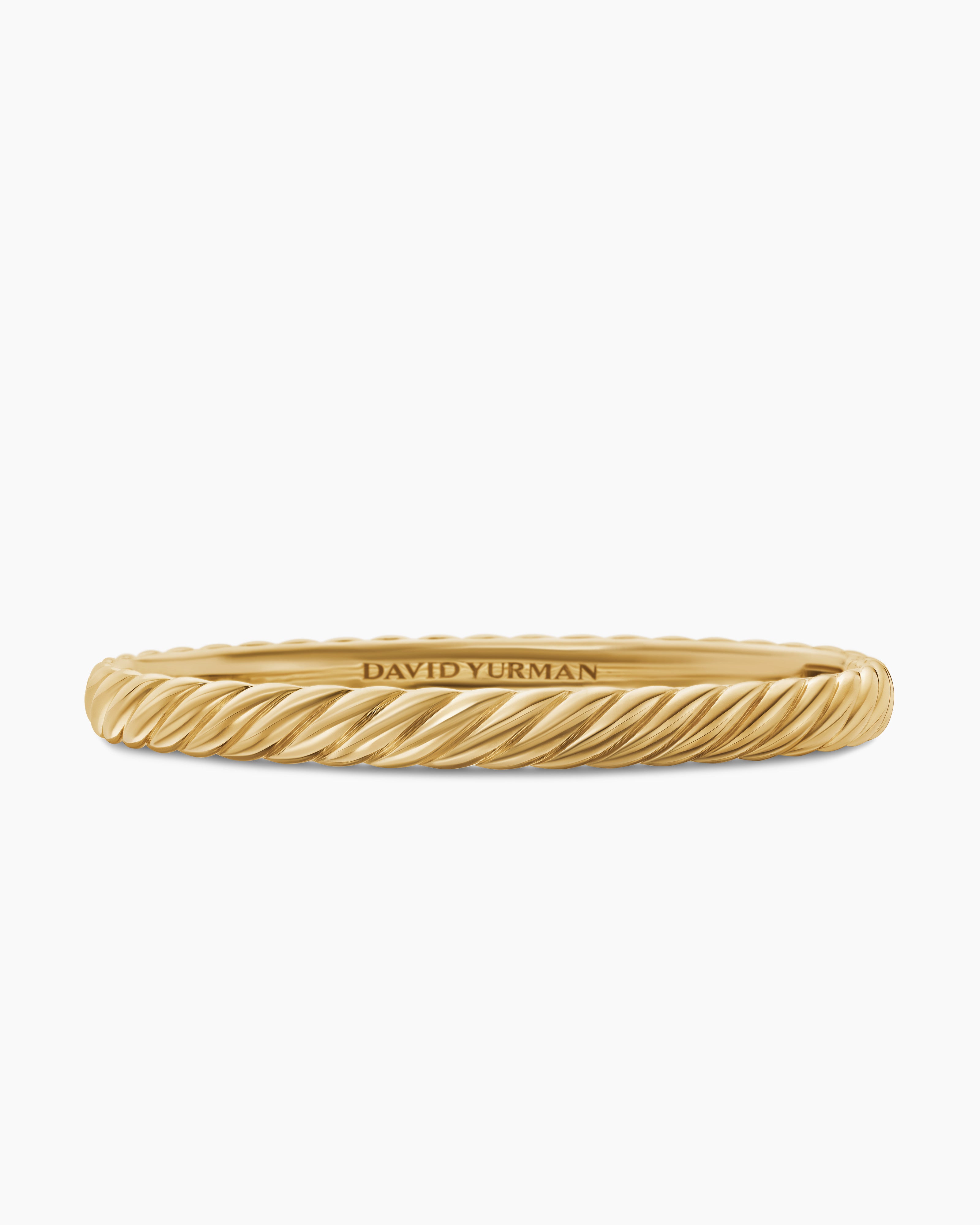 Womens Sculpted Cable Bangle Bracelet in 18K Yellow Gold, 6.2mm