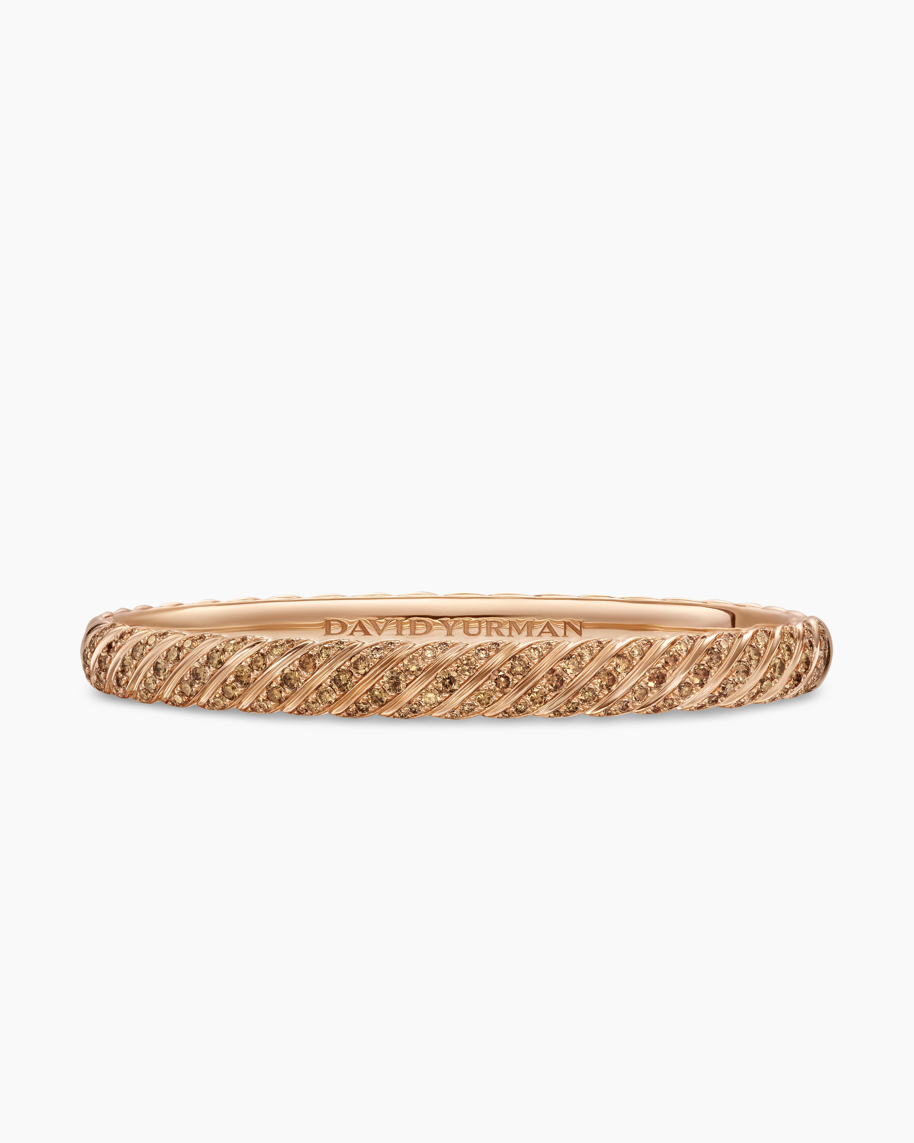 Womens Sculpted Cable Bangle Bracelet in 18K Rose Gold with Diamonds, 6.2mm