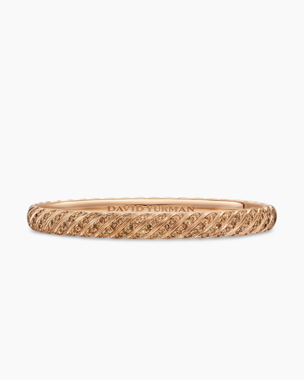 Womens Sculpted Cable Bangle Bracelet in 18K Rose Gold with Diamonds, 6.2mm