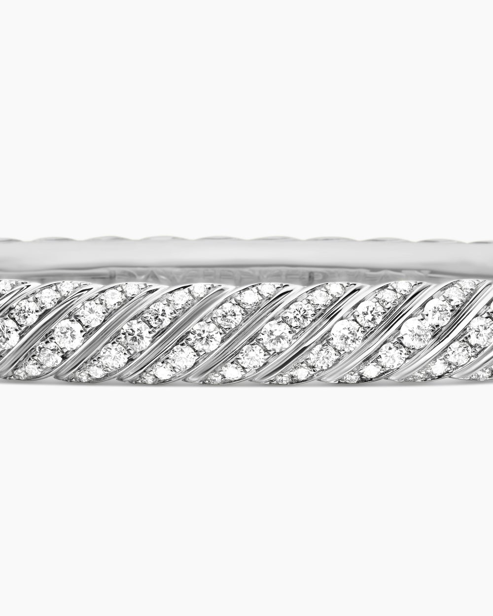 Womens Sculpted Cable Bangle Bracelet in 18K White Gold with Diamonds, 6.2mm