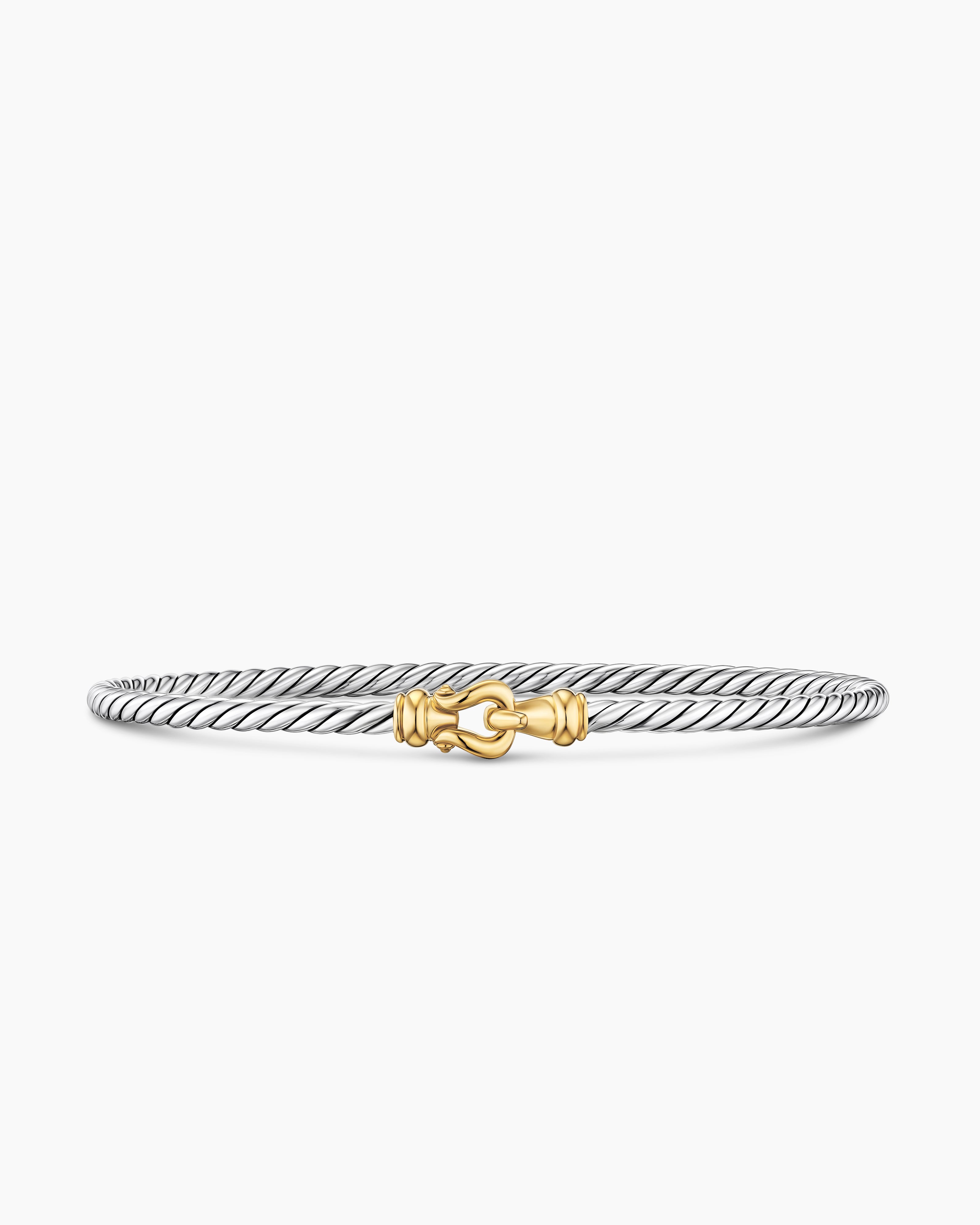 Womens Micro Cable Flex&reg; Buckle Bracelet in Sterling Silver with 14K Yellow Gold, 2.6mm
