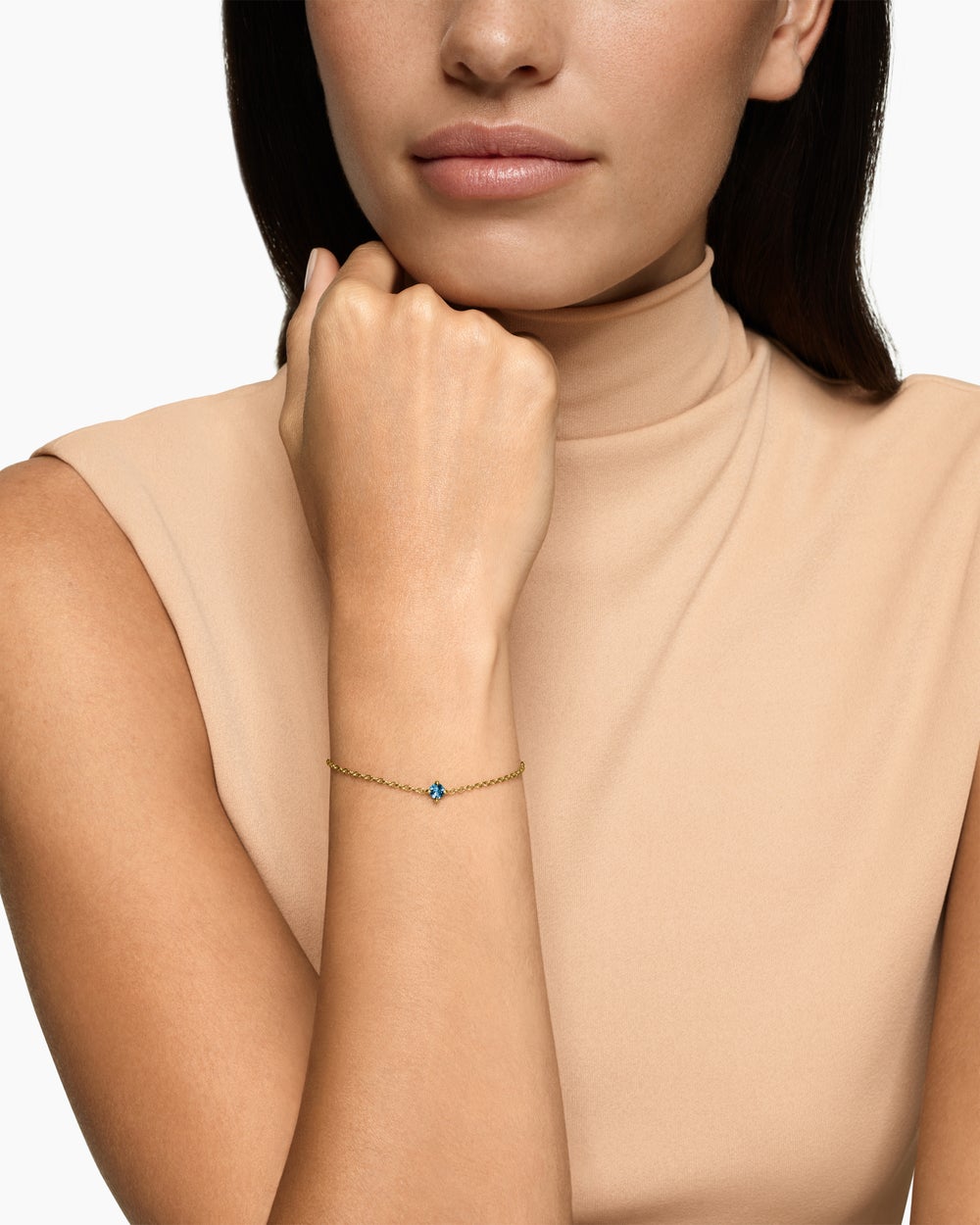 Womens Micro Chatelaine® Chain Bracelet in 18K Yellow Gold with Hampton Blue Topaz, 4mm