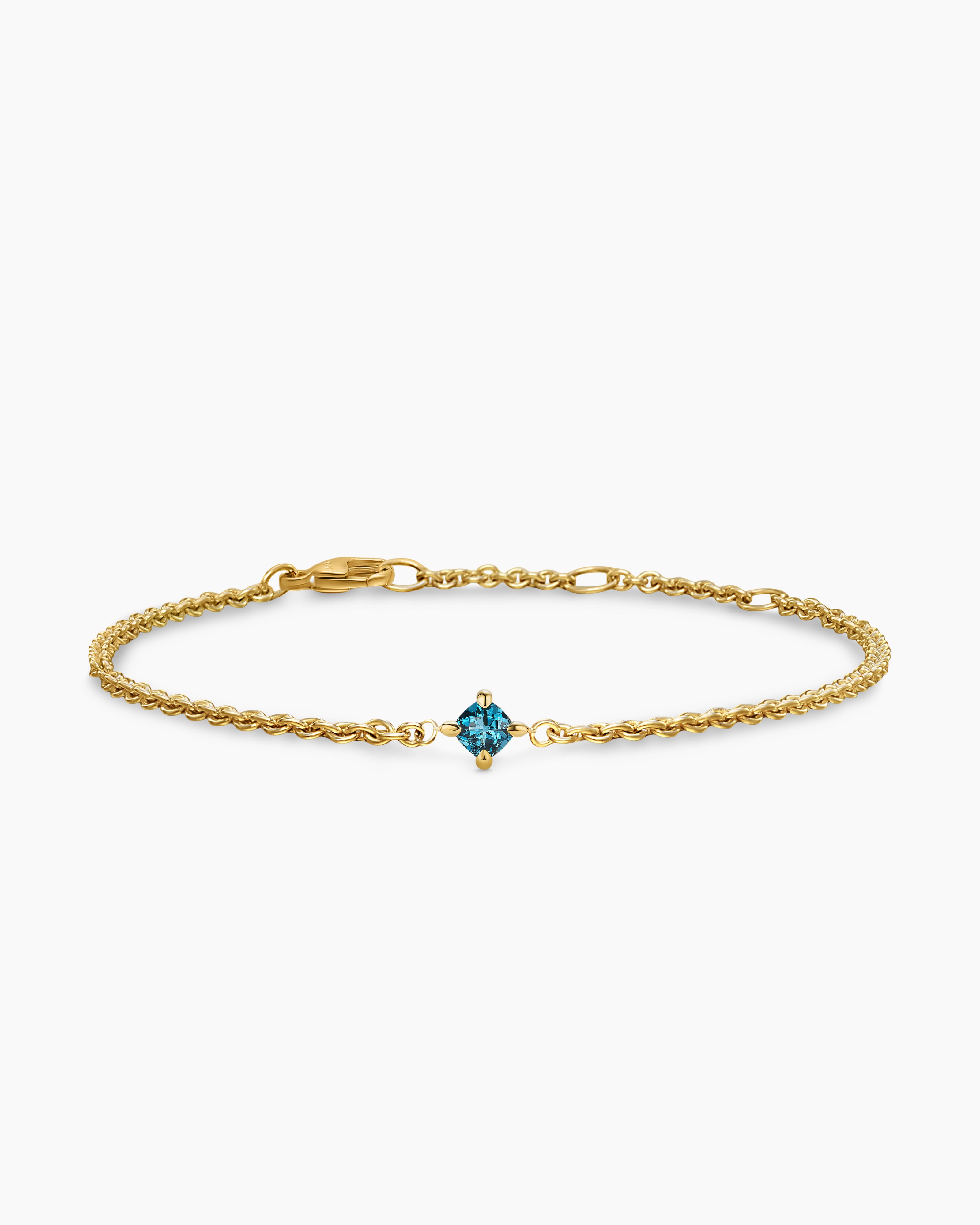 Womens Micro Chatelaine&reg; Chain Bracelet in 18K Yellow Gold with Hampton Blue Topaz, 4mm