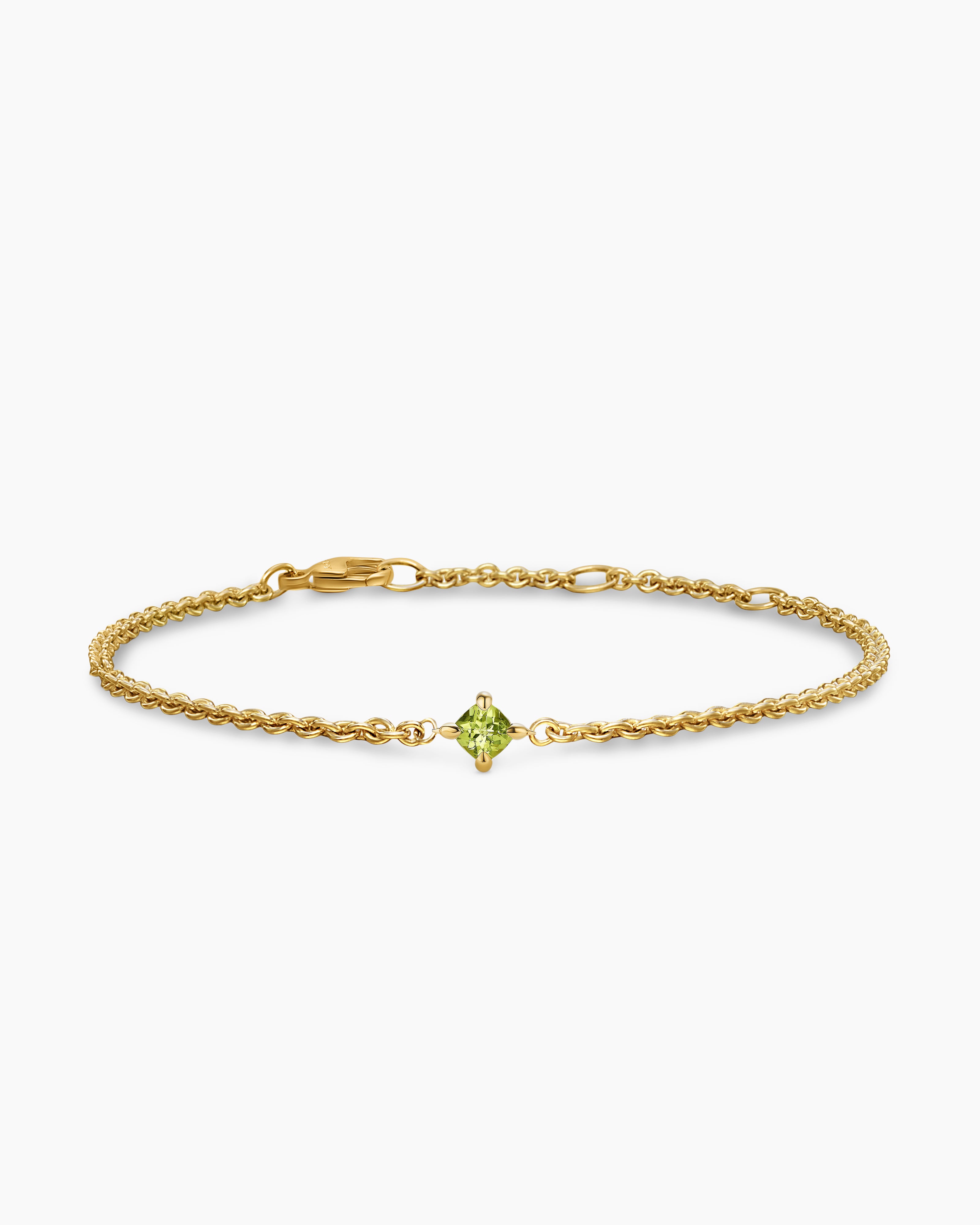 Womens Micro Chatelaine&reg; Chain Bracelet in 18K Yellow Gold with Peridot, 4mm