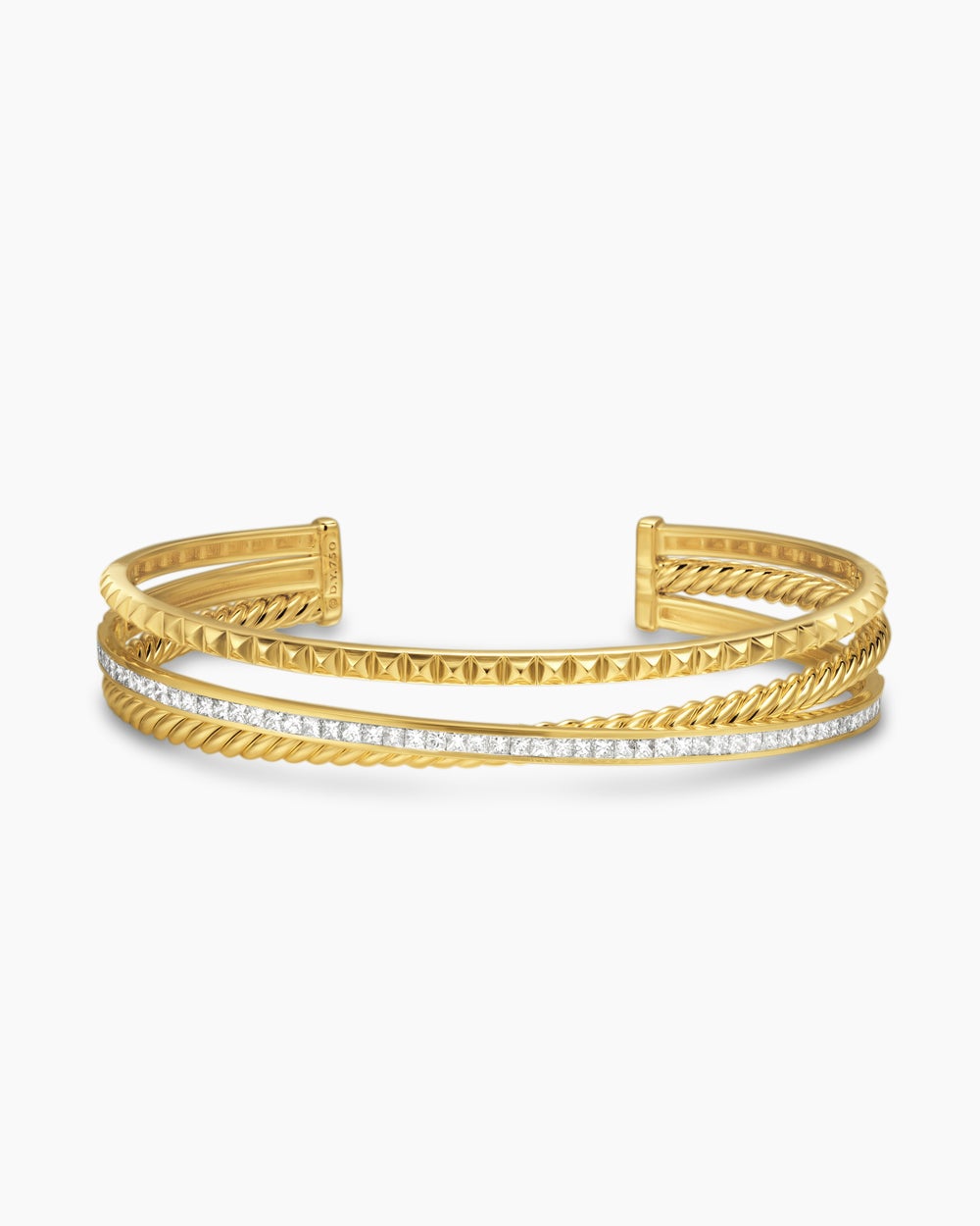 Bracelet manchette Crossover Trio à trois rangs en or jaune 18 carats avec diamants, 11 mm femme