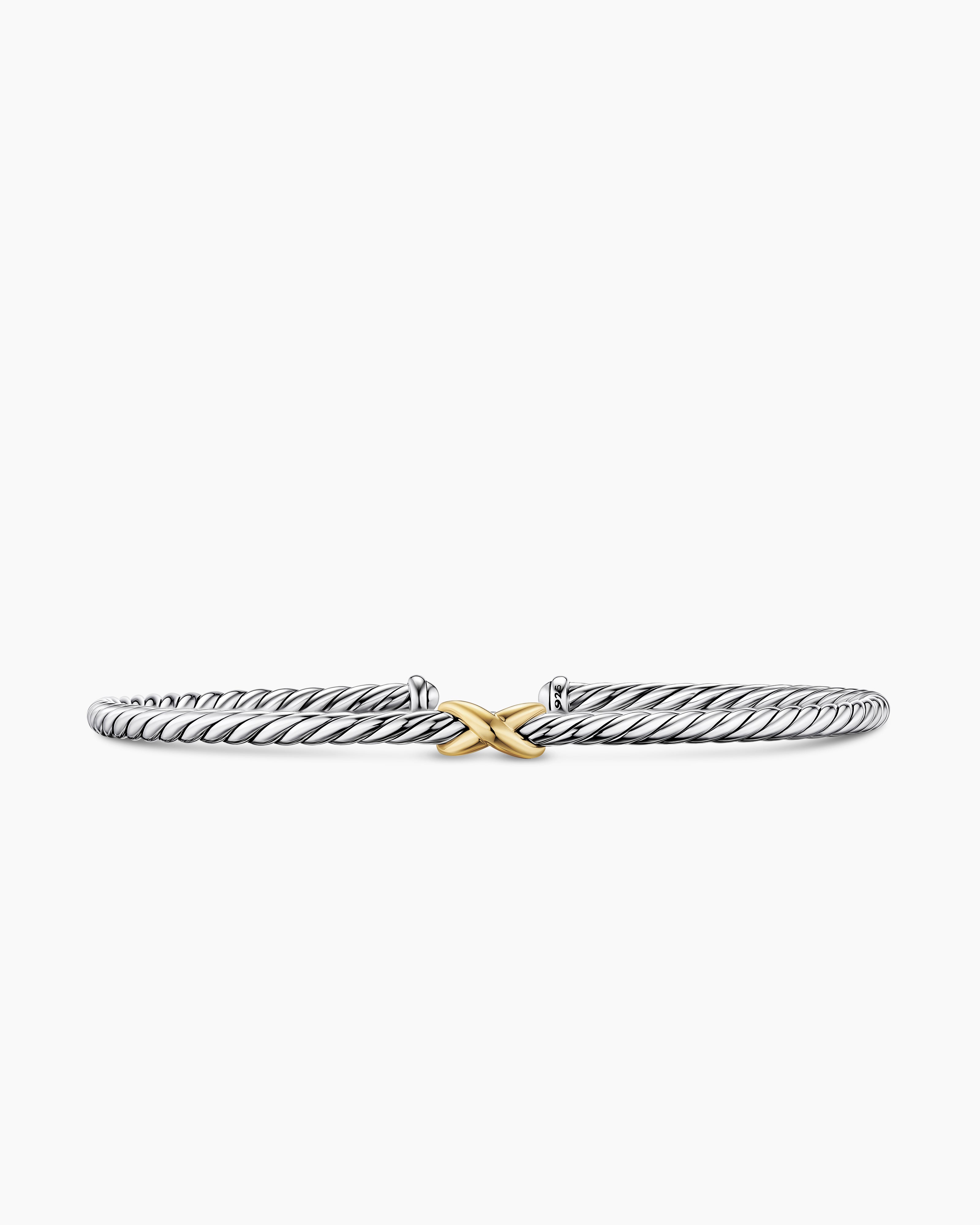 Micro Cable Flex X Bracelet Sterling Silver with 14K Yellow Gold, 2.6mm