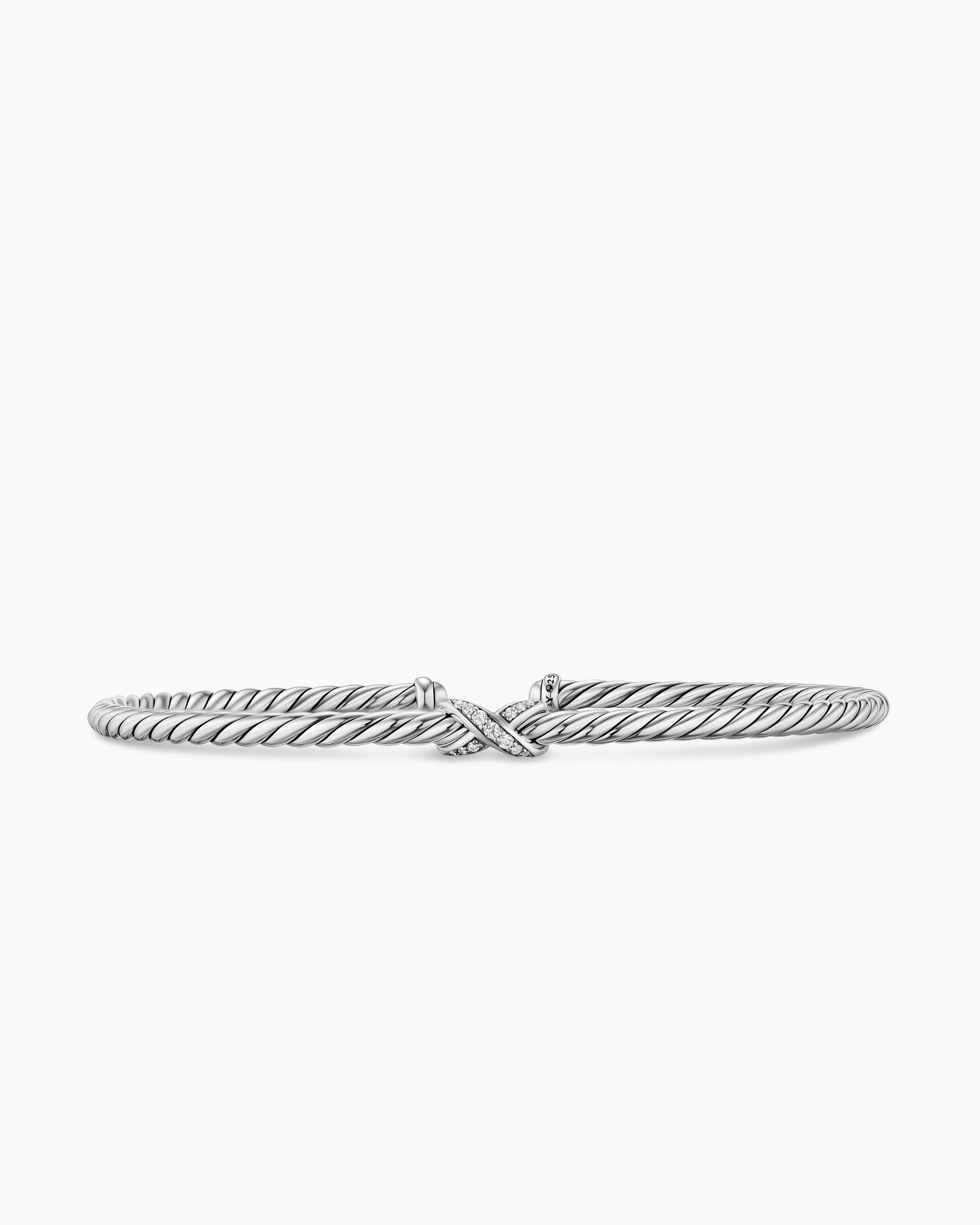 Womens Micro Cable Flex&reg; X Bracelet in Sterling Silver with Diamonds, 2.6mm