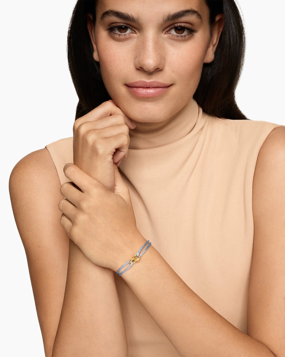 Womens Sculpted Cable Linked Cord Bracelet with 18K Yellow Gold, 8.7mm