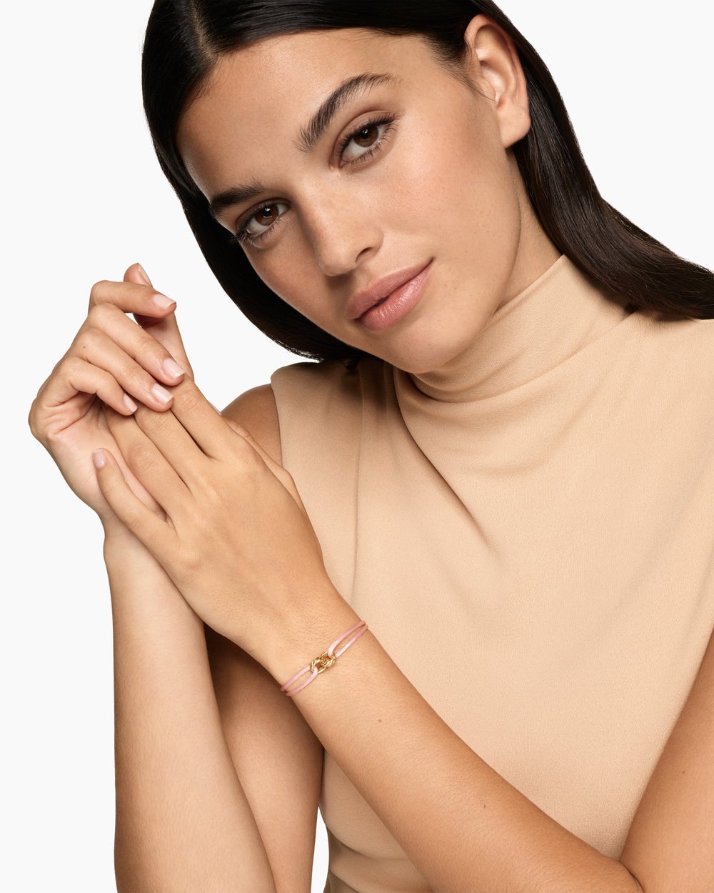 Womens Sculpted Cable Linked Cord Bracelet with 18K Yellow Gold, 8.7mm