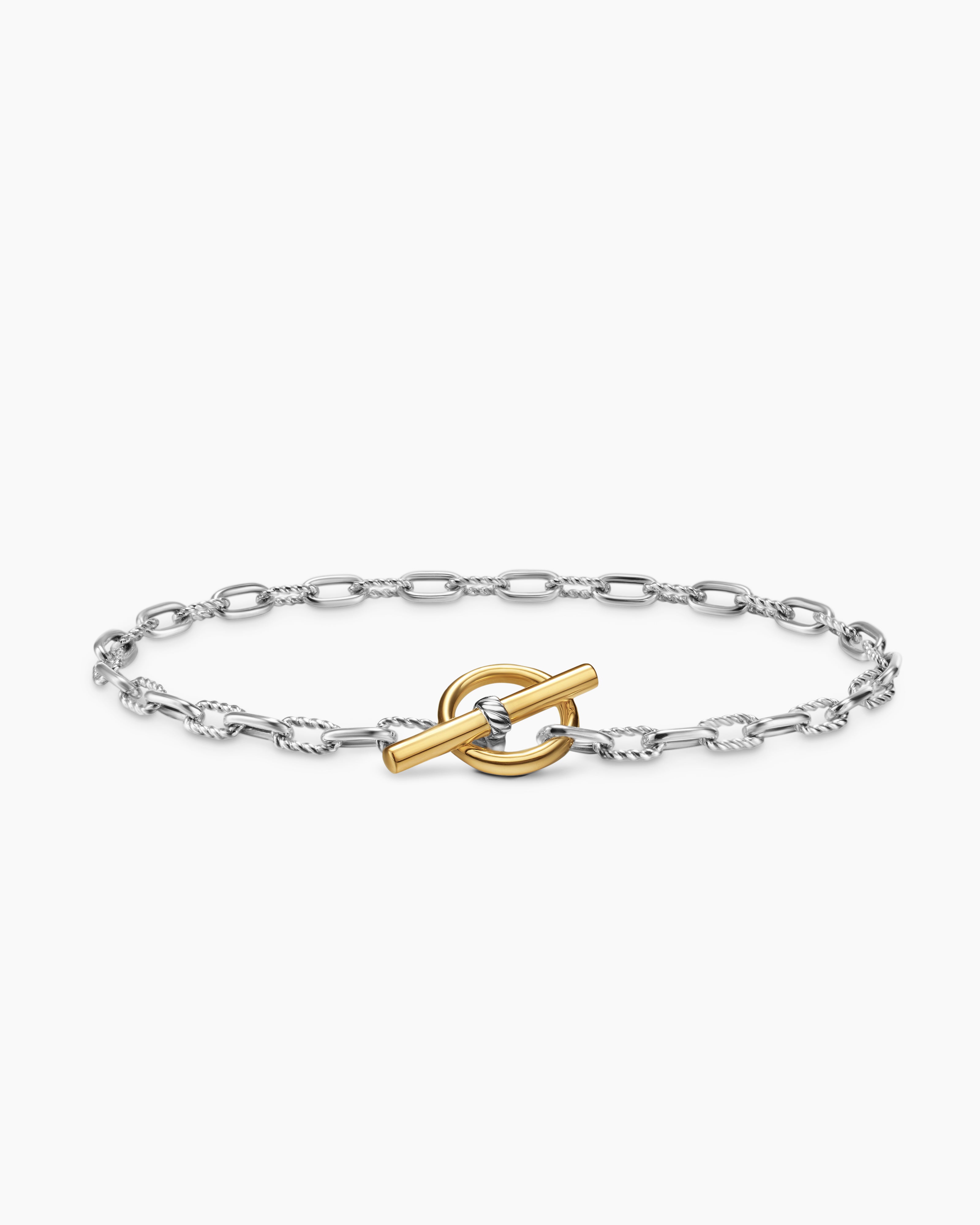 Bracelet cha&icirc;ne DY Madison&reg; en argent massif avec fermoir en T en or jaune 18 carats, 3 mm femme 