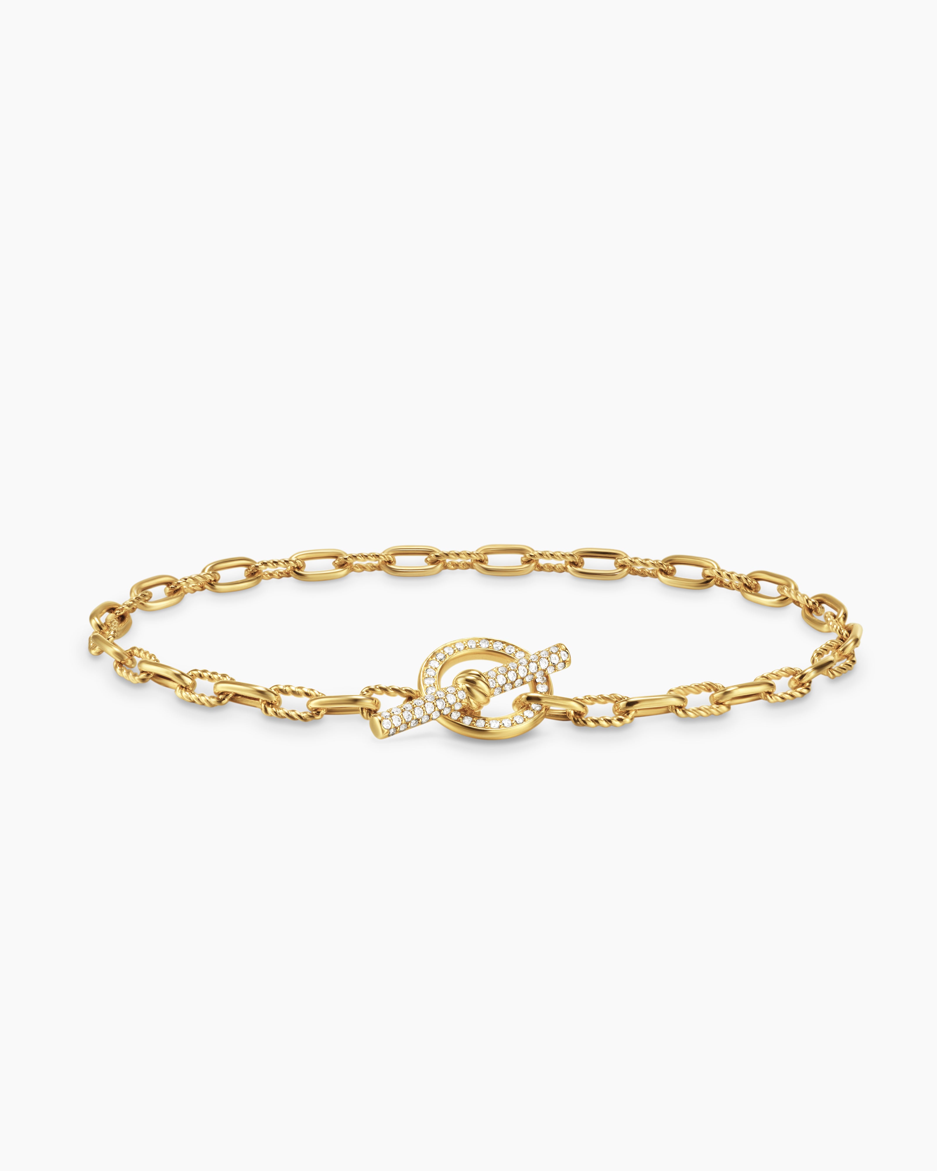 Bracelet cha&icirc;ne &agrave; fermoir en T et &agrave; pav&eacute; DY Madison en or jaune 18 carats avec diamants, 3 mm femmes 