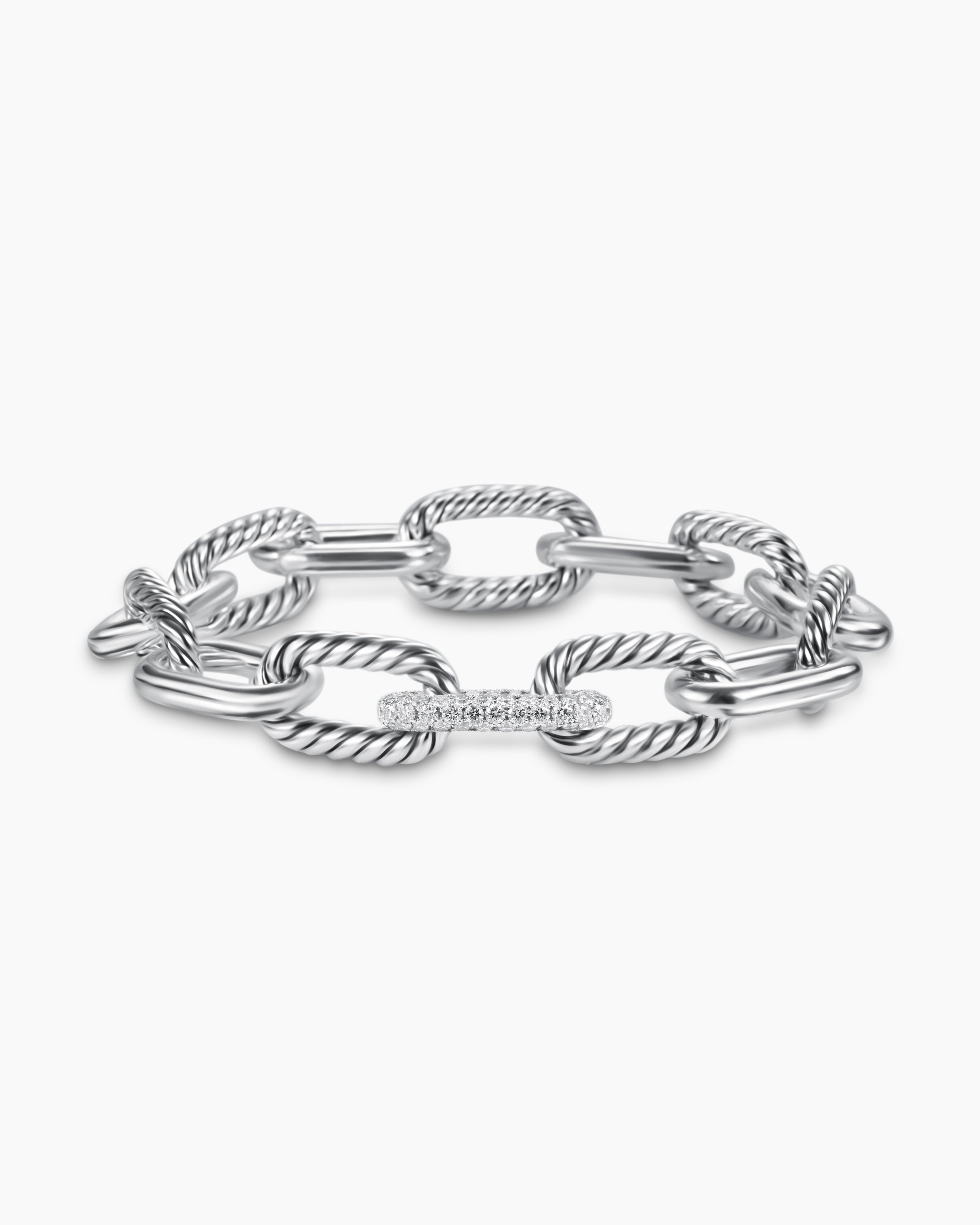 Womens DY Madison Chain Bracelet in Sterling Silver with Diamonds, 11mm