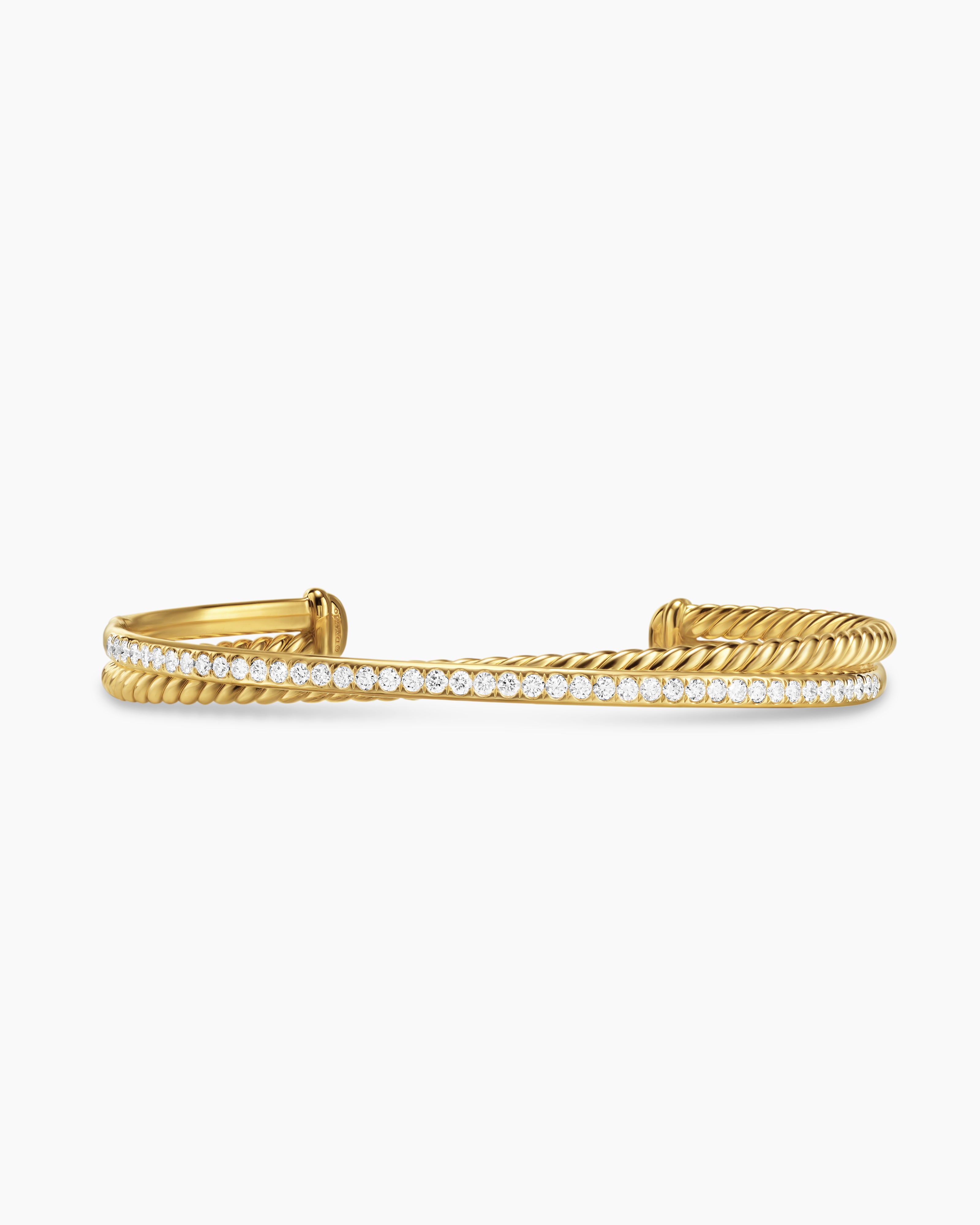 Womens Crossover Two Row Bracelet in 18K Yellow Gold with Diamonds, 6mm