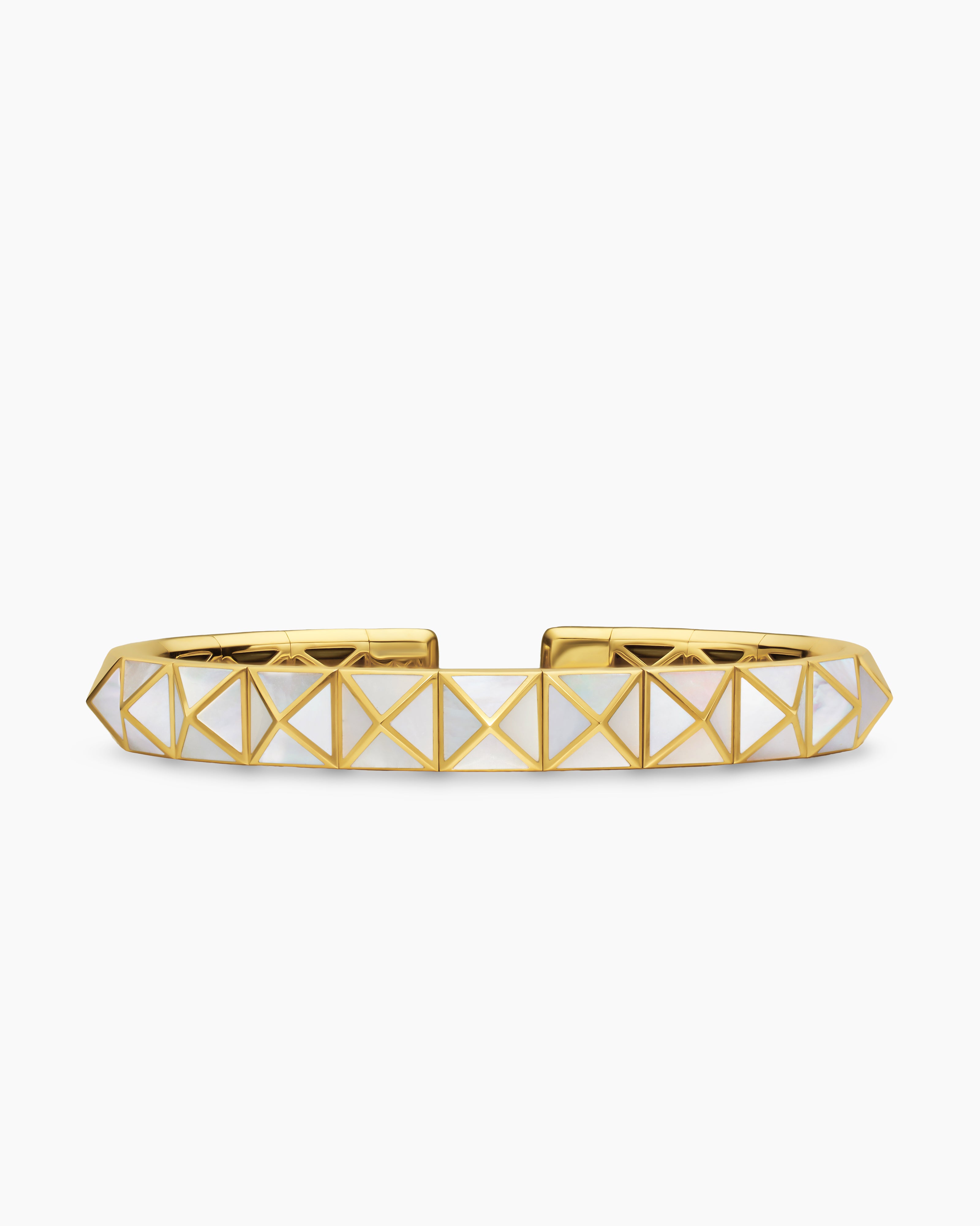 Womens Pyramid Cuff Bracelet in 18K Yellow Gold, 8mm