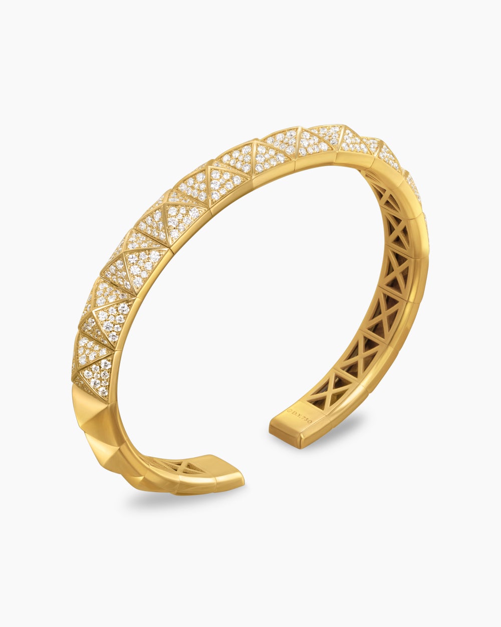 Womens Pyramid Cuff Bracelet in 18K Yellow Gold with Diamonds, 8mm