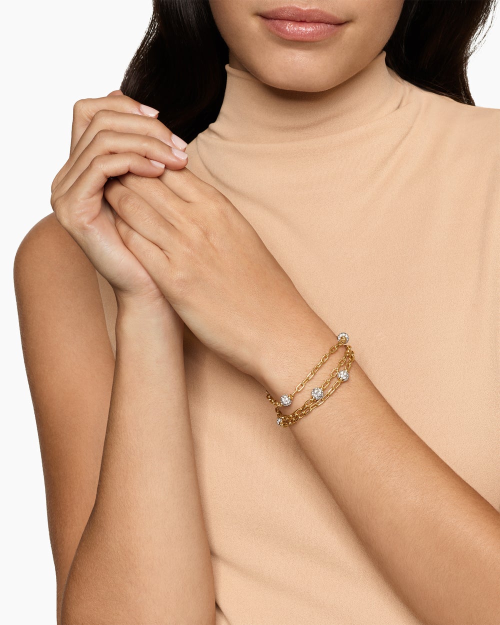 Womens DY Madison® Pavé Bead Multi Row Chain Bracelet in 18K Yellow Gold with Diamonds, 15mm