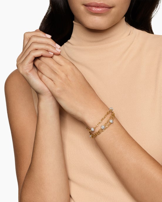 DY Madison® Pavé Bead Multi Row Chain Bracelet in 18K Yellow Gold with Diamonds, 15mm