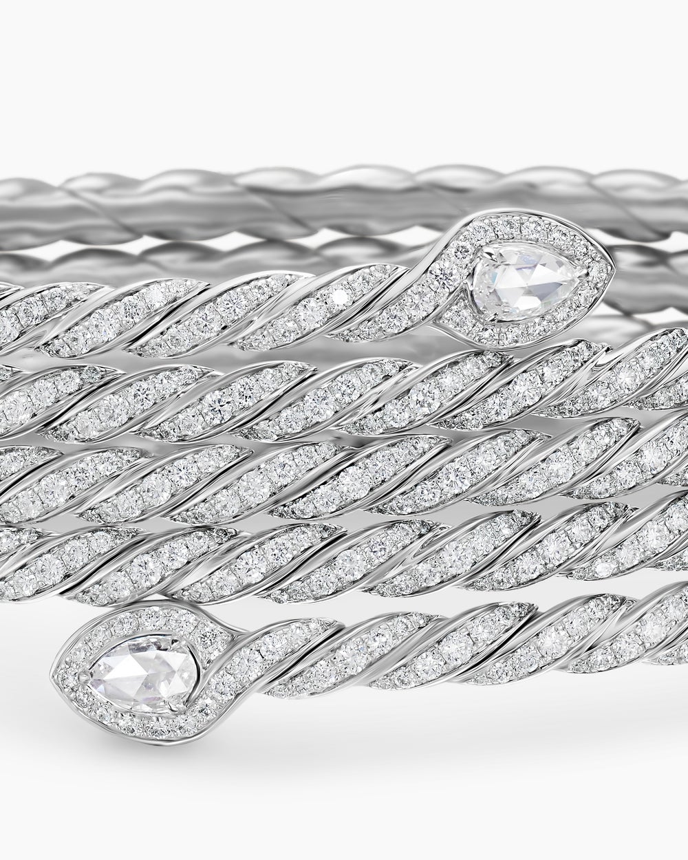 Womens Sculpted Cable Flex Five Row Coil Bracelet in 18K White Gold with Diamonds, 24mm