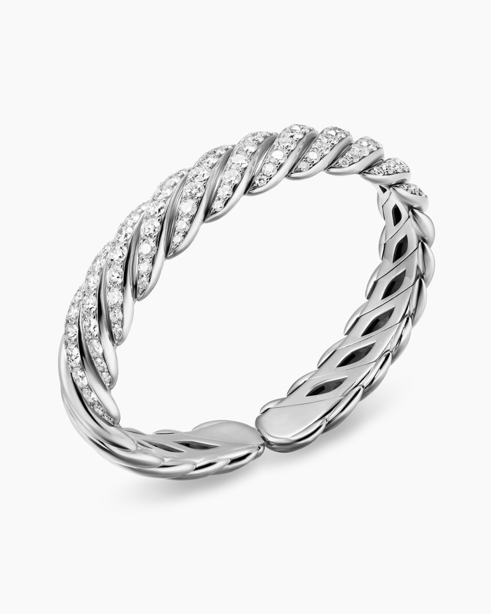 Womens Sculpted Cable Flex Bracelet in 18K White Gold with Diamonds, 11mm
