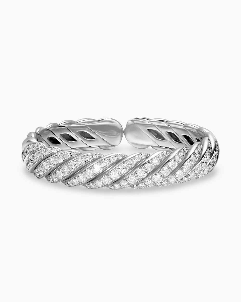 Womens Sculpted Cable Flex Bracelet in 18K White Gold with Diamonds, 11mm
