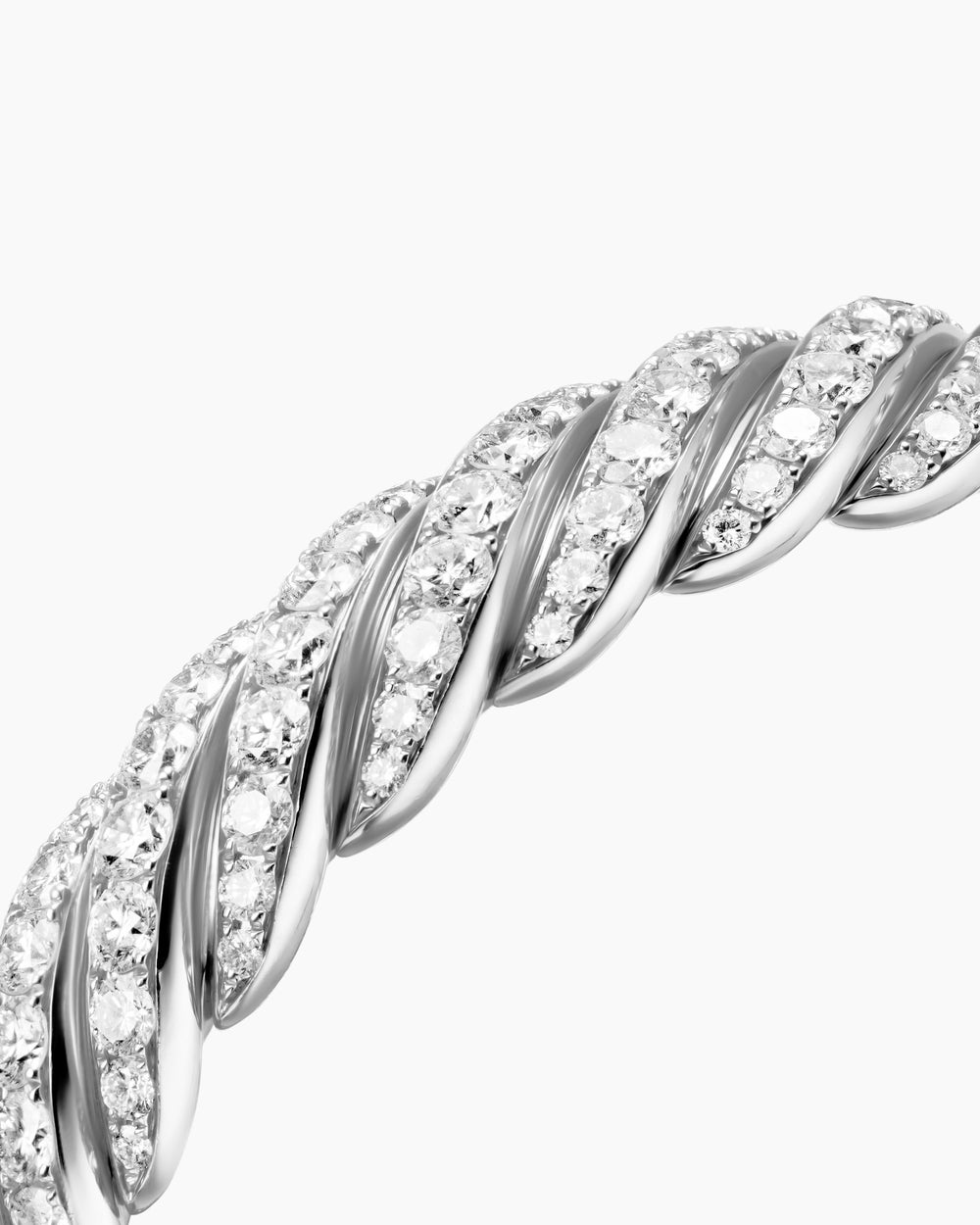 Womens Sculpted Cable Flex Bracelet in 18K White Gold with Diamonds, 11mm