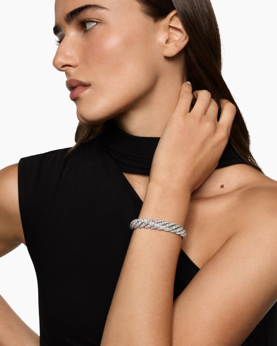 Sculpted Cable Flex® Bracelet in 18K White Gold with Diamonds, 11mm