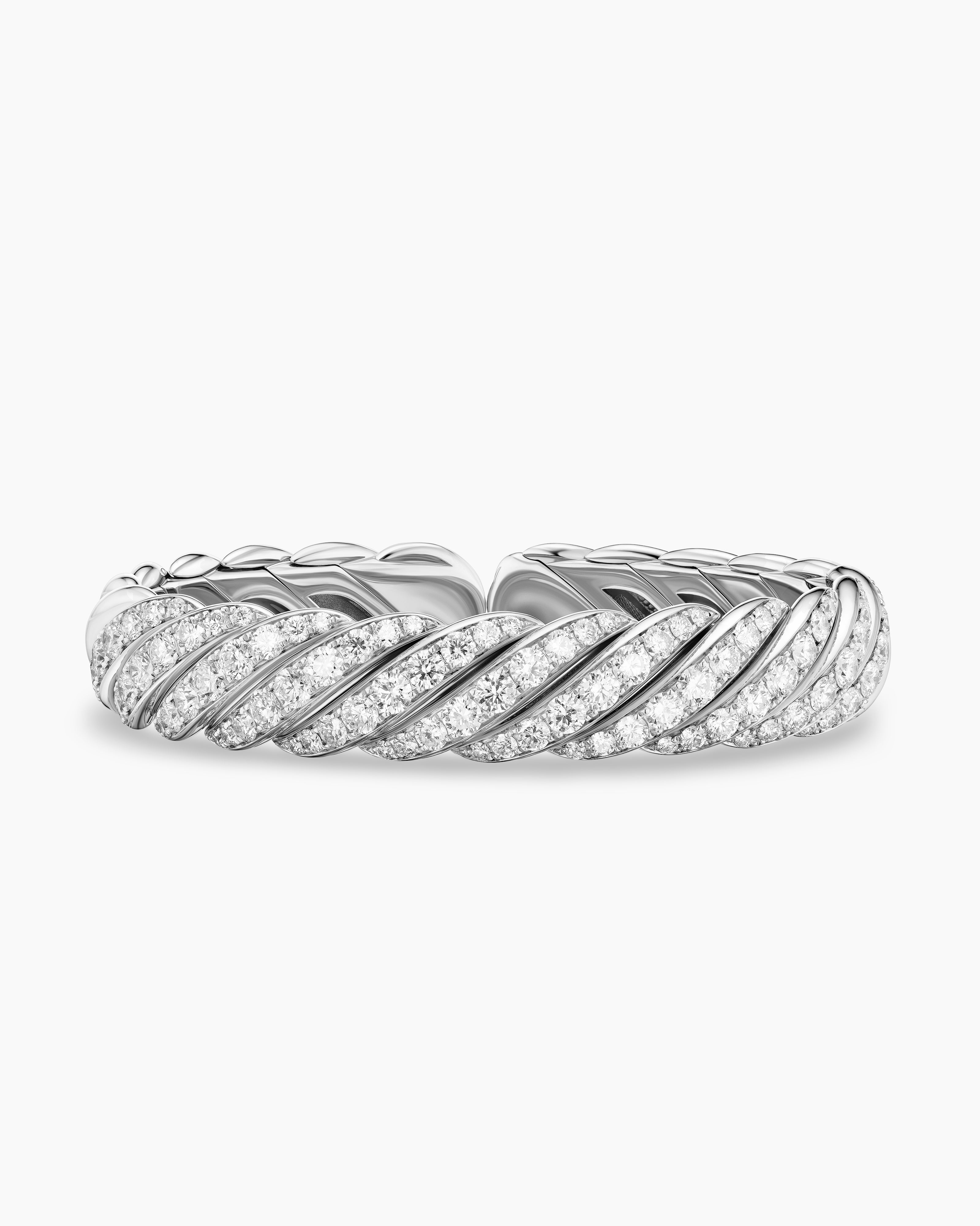 Womens Sculpted Cable Flex Bracelet in 18K White Gold with Diamonds, 11mm