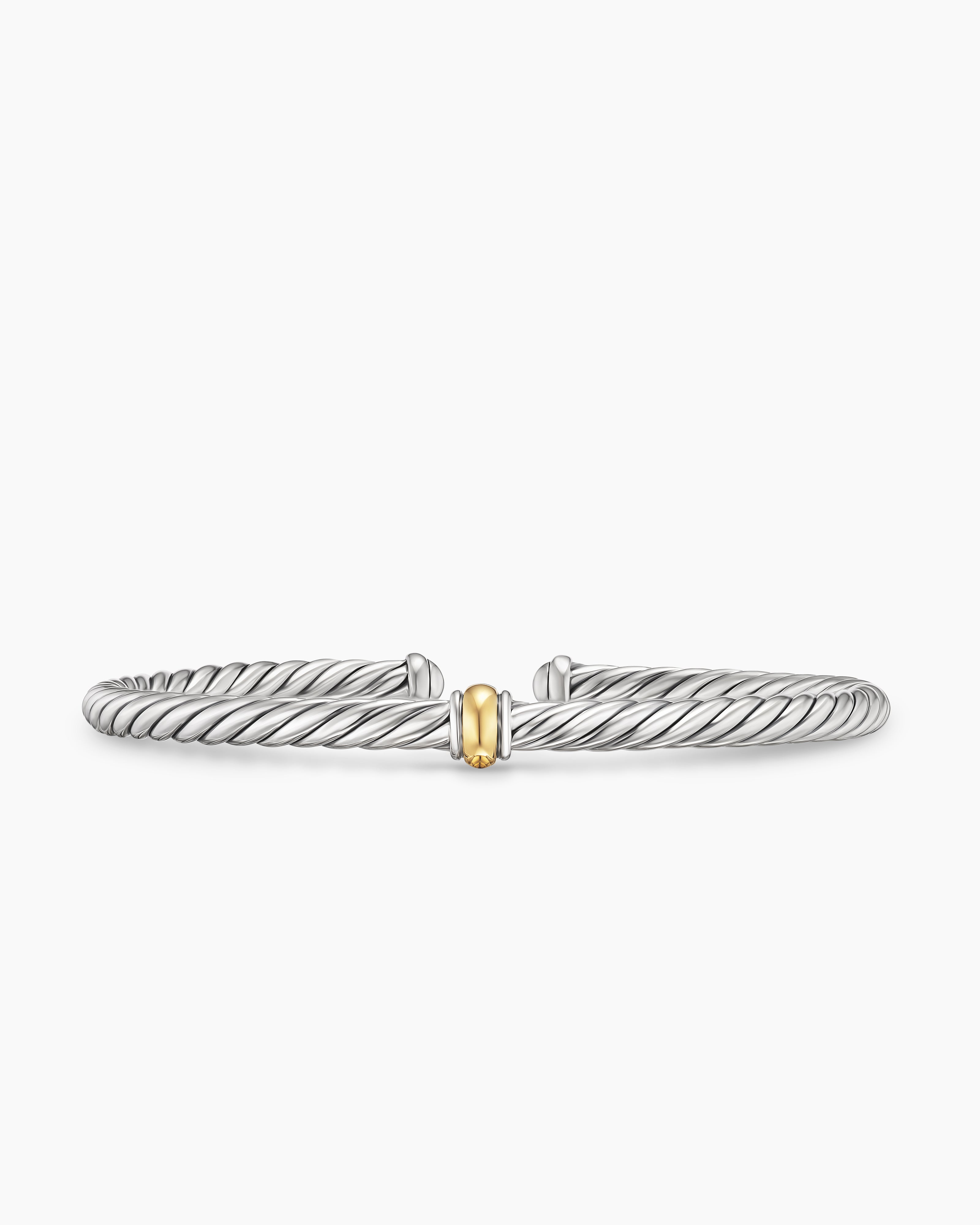 Bracelet Cable Flex &agrave; ornements en argent massif avec or jaune 14 carats, 4 mm femmes 